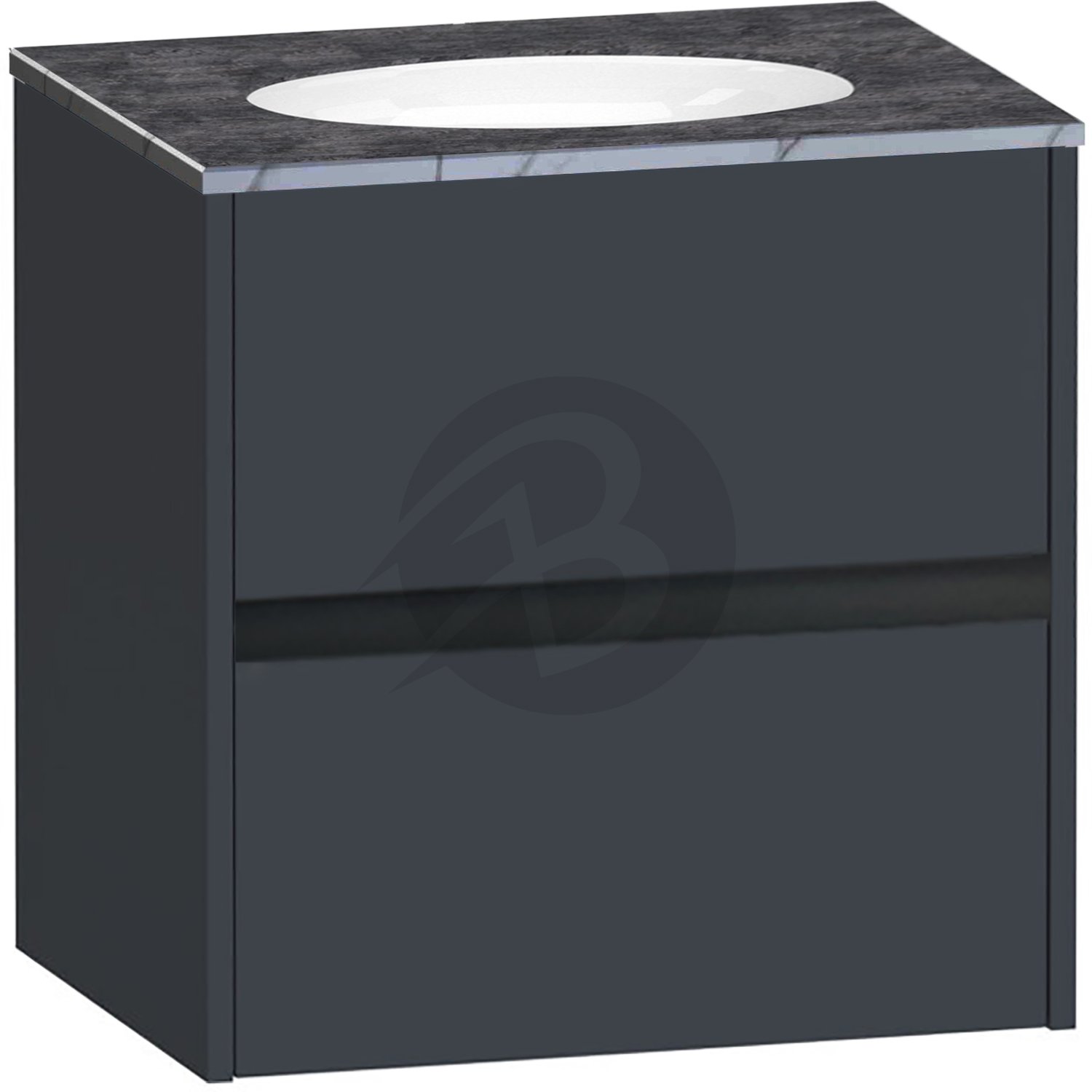 Calypso Bowland 2 Drawer Wall Hung Vanity Unit With Calypstone Aura Storm Grey Basin – 600mm Wide – No TH - Blueberry