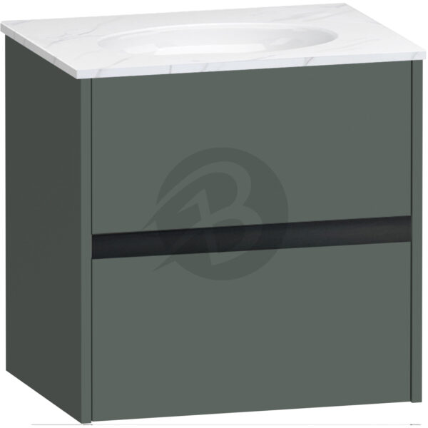 Calypso Bowland 2 Drawer Wall Hung Vanity Unit With Calypstone Aura Cirrus White Basin - 600mm Wide - No TH