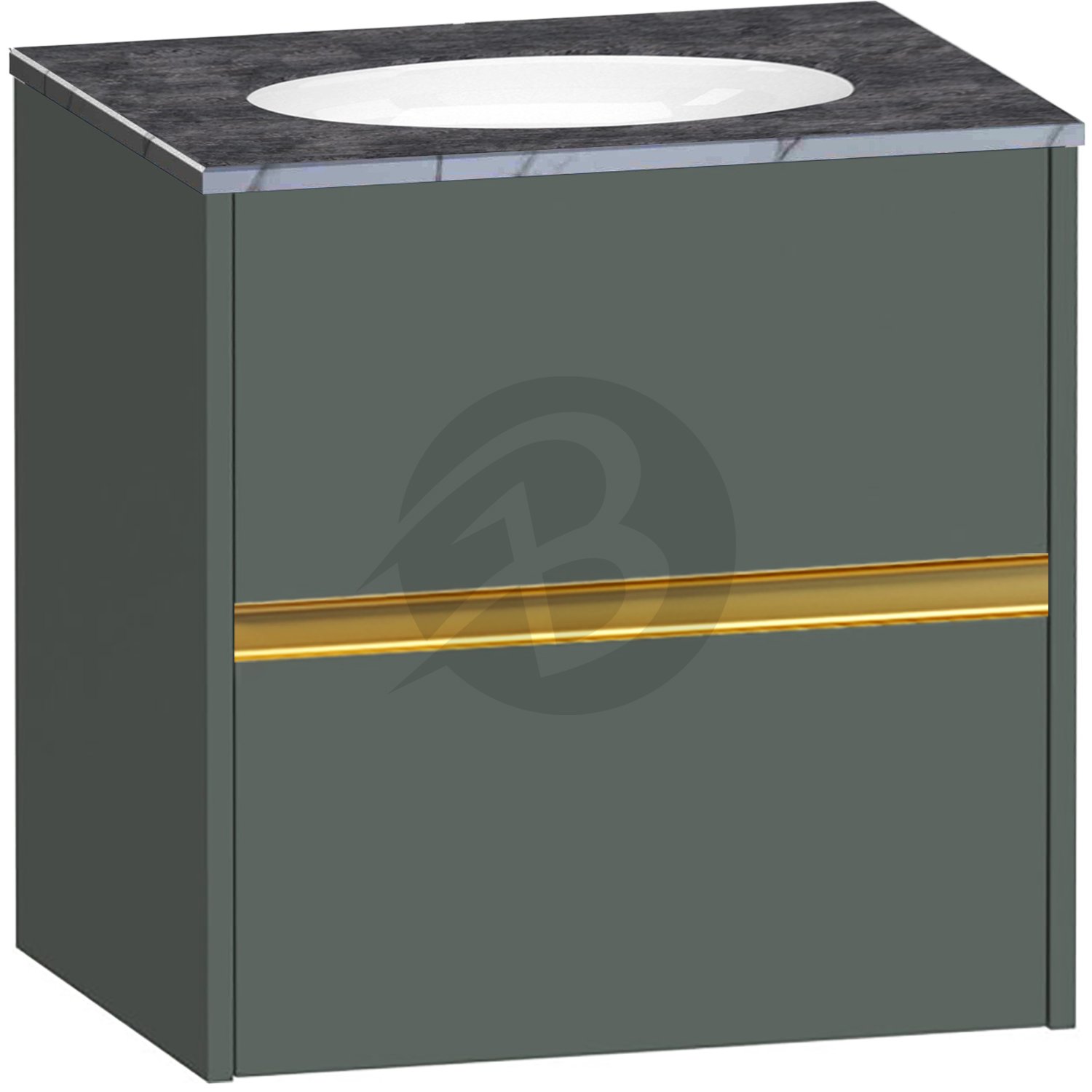 Calypso Bowland 2 Drawer Wall Hung Vanity Unit With Calypstone Aura Storm Grey Basin – 600mm Wide – No TH - Hunter Green