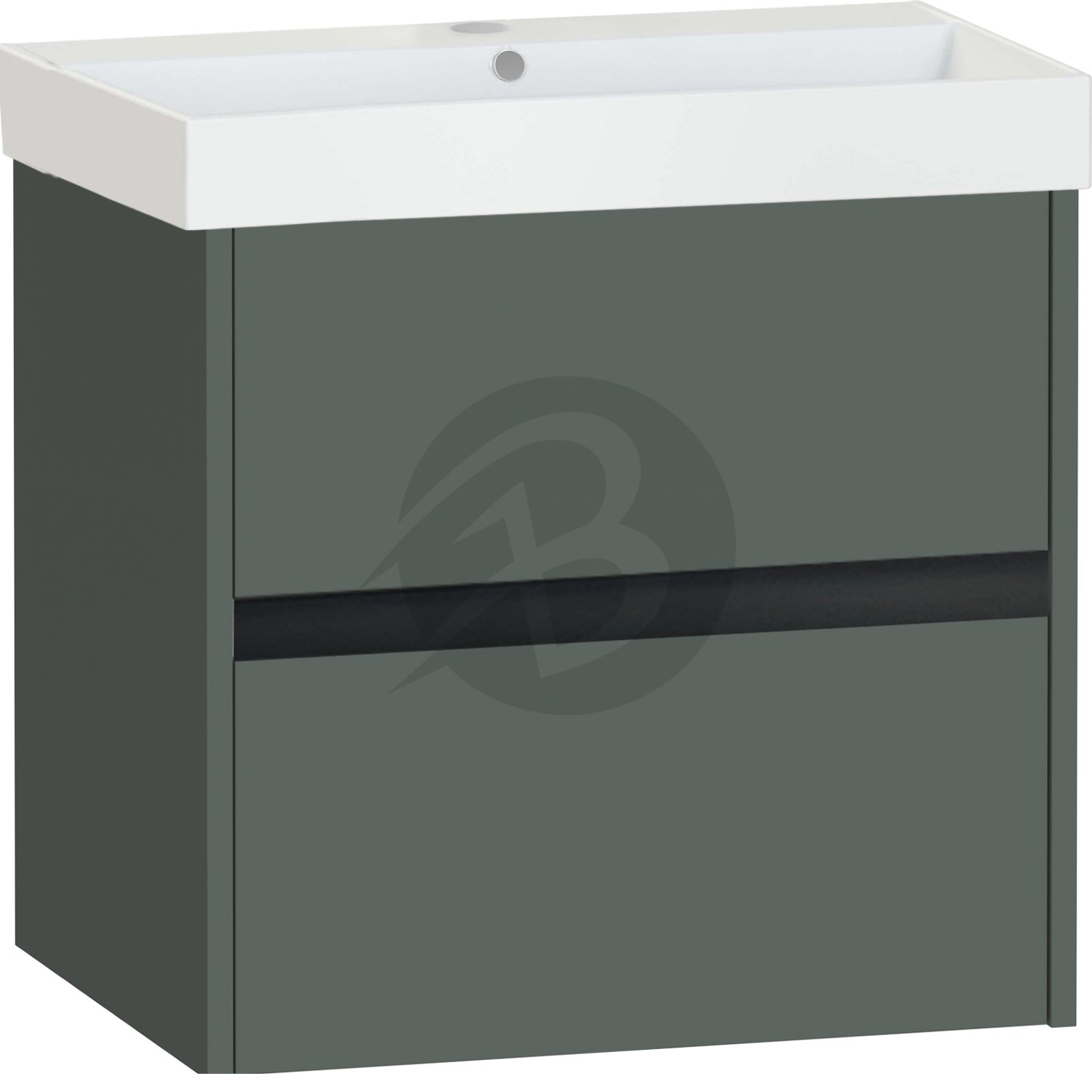 Calypso Bowland 2 Drawer Wall Hung Vanity Unit With Memphis Basin – 600mm Wide – 1 TH - Hunter Green