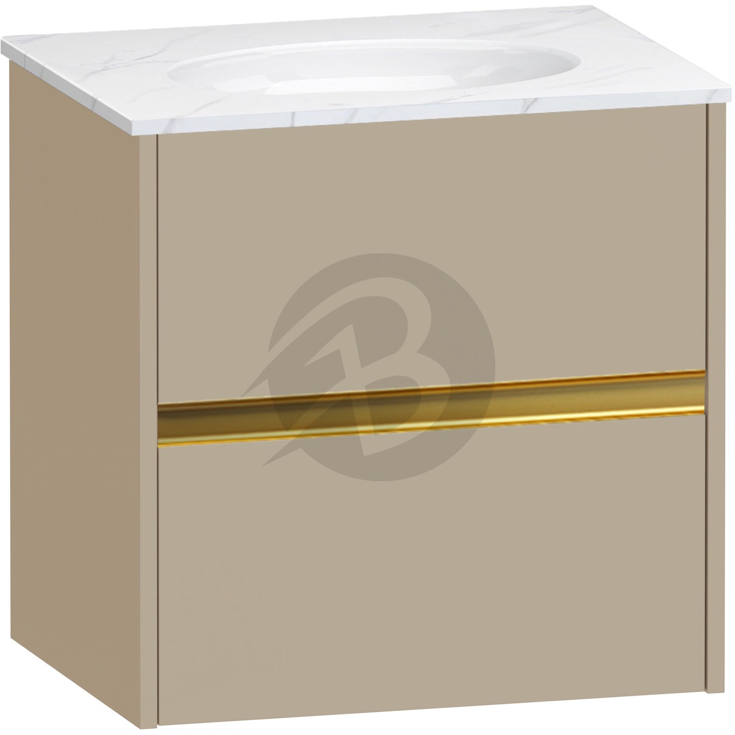 Calypso Bowland 2 Drawer Wall Hung Vanity Unit With Calypstone Aura Cirrus White Basin – 600mm Wide – No TH - Champagne