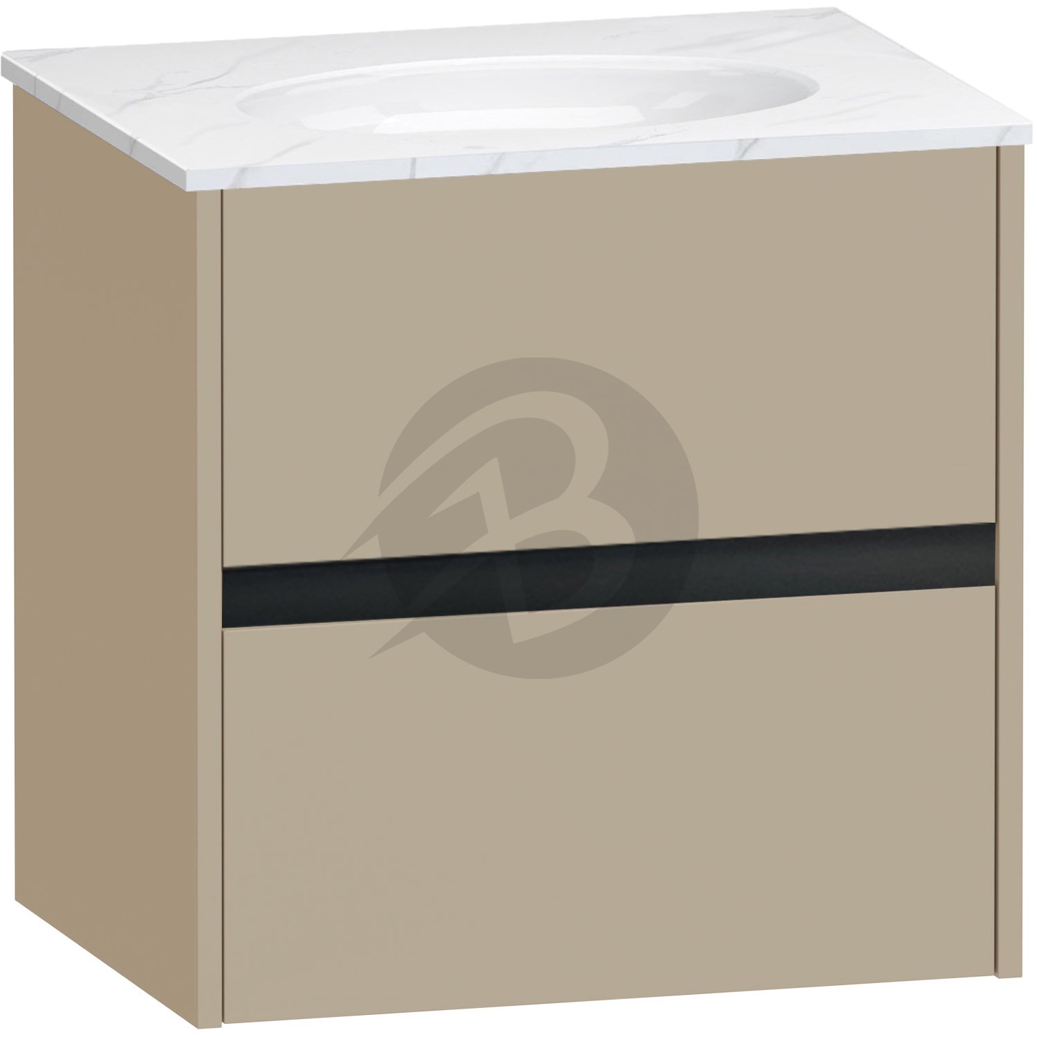 Calypso Bowland 2 Drawer Wall Hung Vanity Unit With Calypstone Aura Cirrus White Basin – 600mm Wide – No TH - Champagne