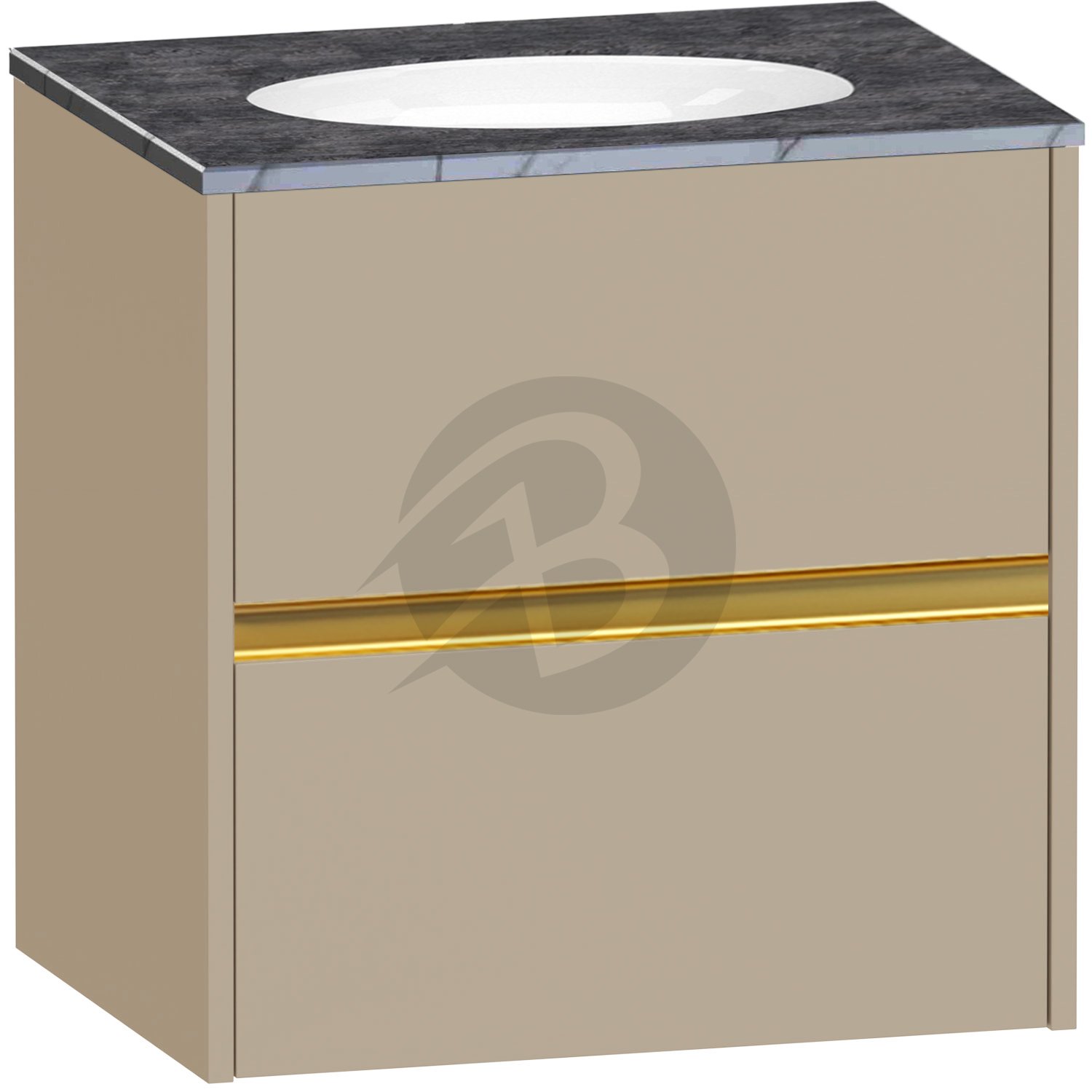 Calypso Bowland 2 Drawer Wall Hung Vanity Unit With Calypstone Aura Storm Grey Basin – 600mm Wide – No TH - Champagne