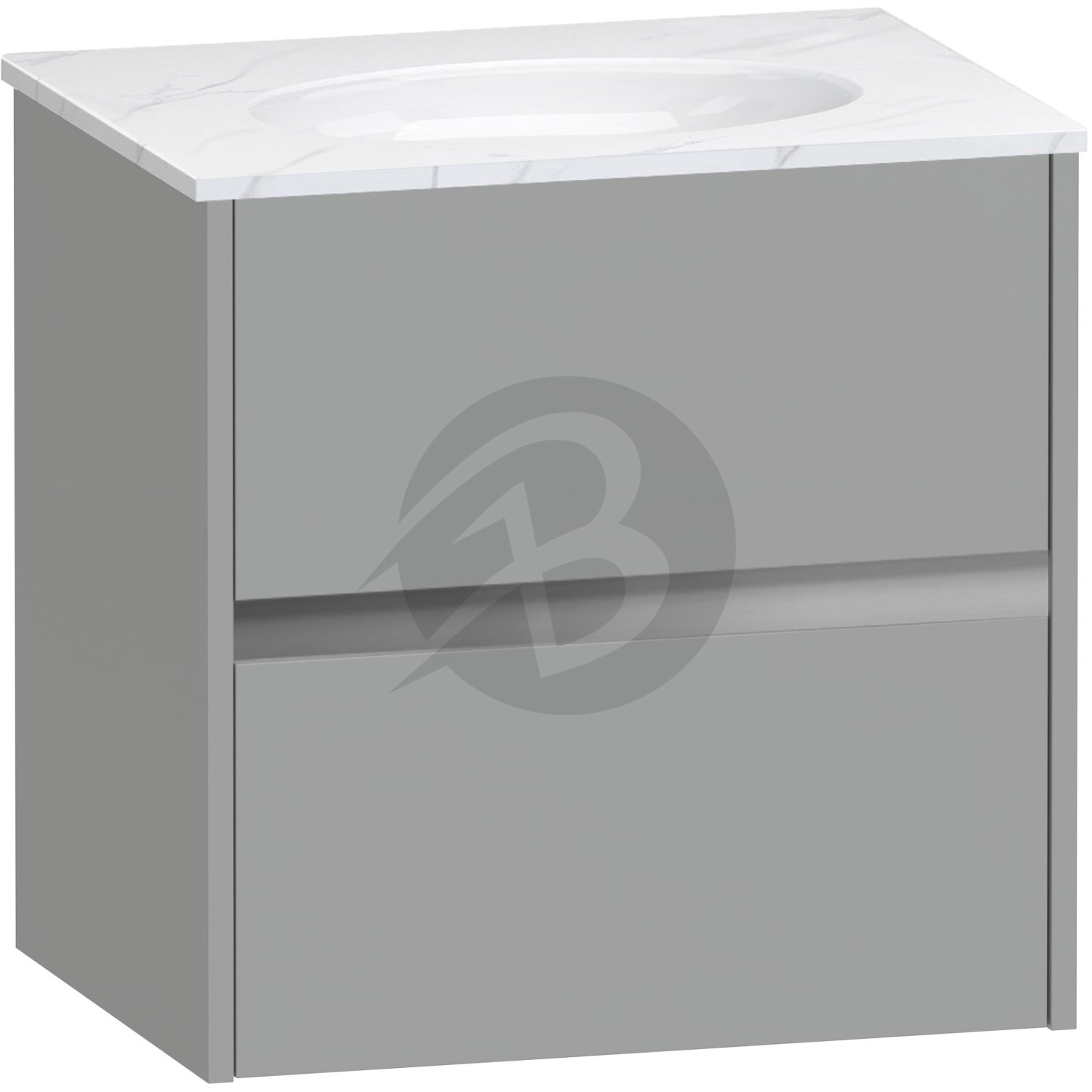 Calypso Bowland 2 Drawer Wall Hung Vanity Unit With Calypstone Aura Cirrus White Basin – 600mm Wide – No TH - Slate Mist