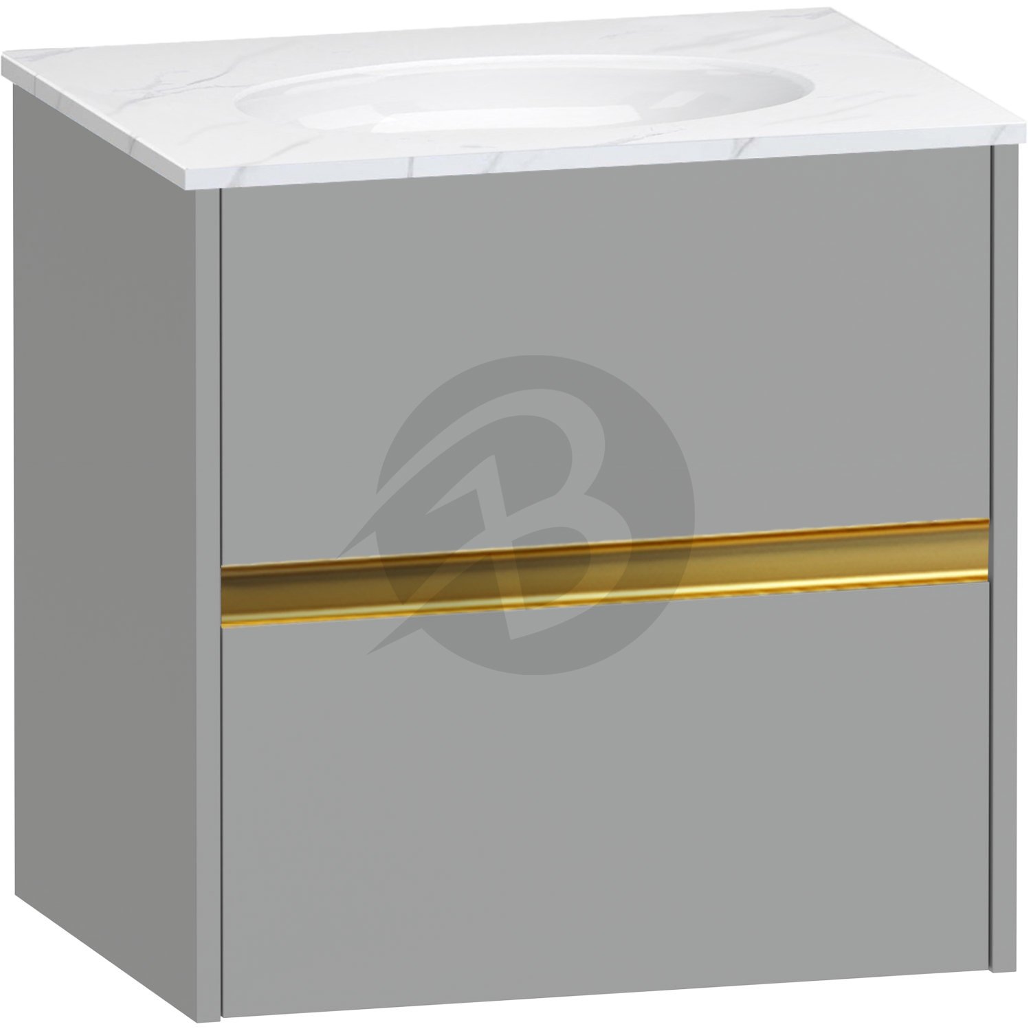 Calypso Bowland 2 Drawer Wall Hung Vanity Unit With Calypstone Aura Cirrus White Basin – 600mm Wide – No TH - Slate Mist