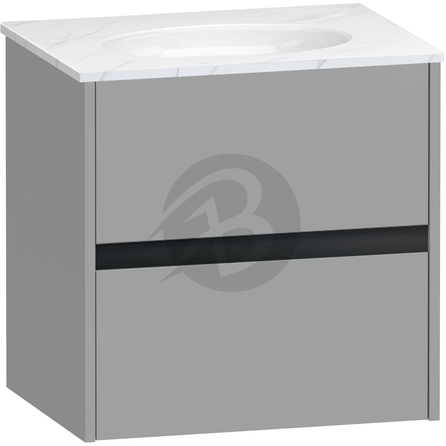 Calypso Bowland 2 Drawer Wall Hung Vanity Unit With Calypstone Aura Cirrus White Basin – 600mm Wide – No TH - Slate Mist