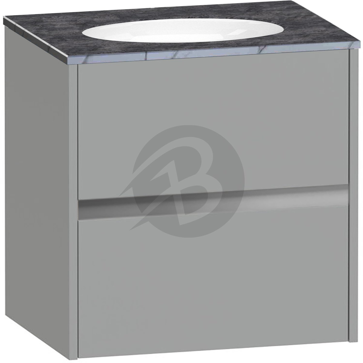 Calypso Bowland 2 Drawer Wall Hung Vanity Unit With Calypstone Aura Storm Grey Basin – 600mm Wide – No TH - Slate Mist