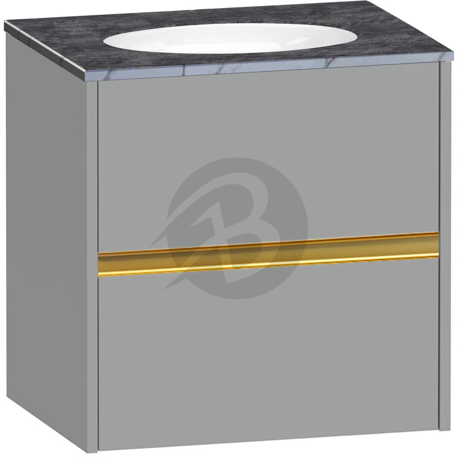 Calypso Bowland 2 Drawer Wall Hung Vanity Unit With Calypstone Aura Storm Grey Basin – 600mm Wide – No TH - Slate Mist