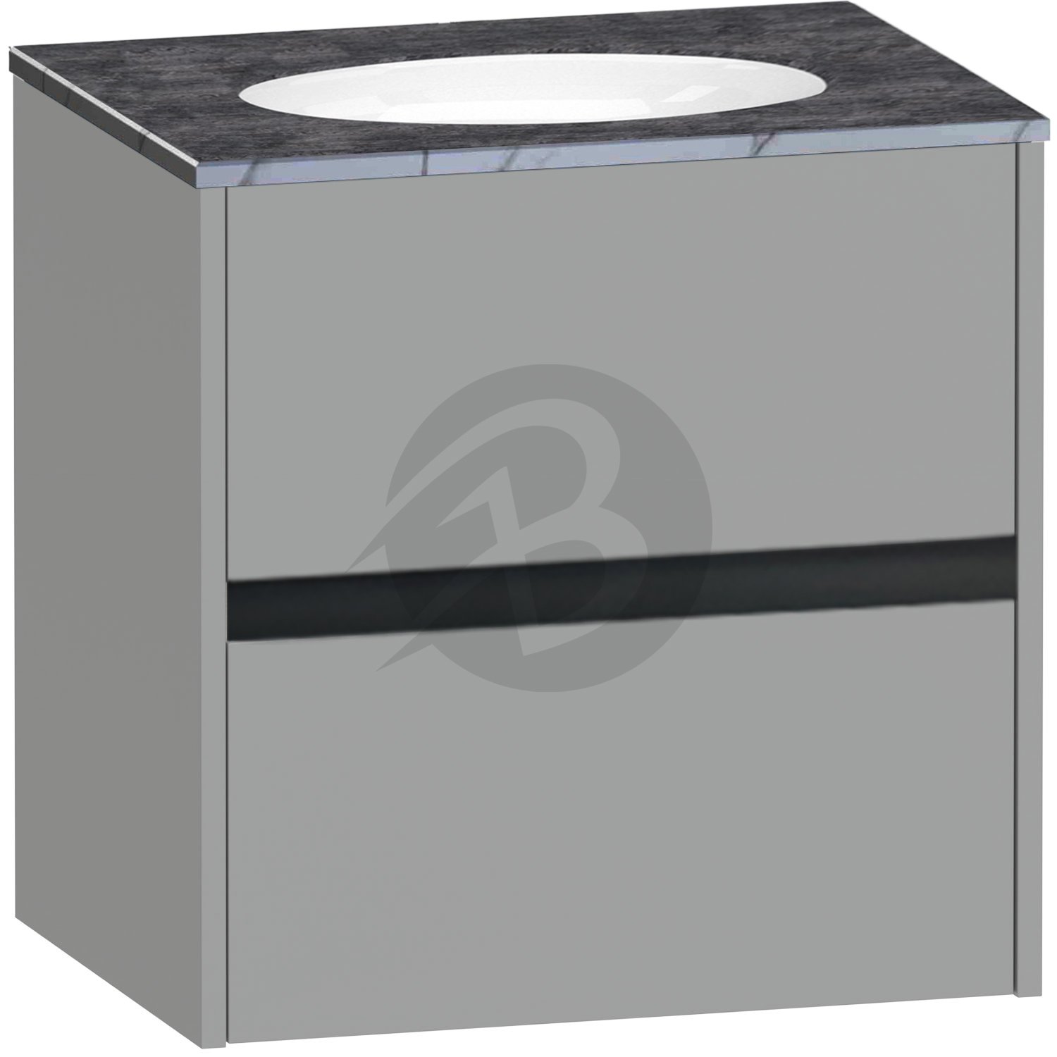 Calypso Bowland 2 Drawer Wall Hung Vanity Unit With Calypstone Aura Storm Grey Basin – 600mm Wide – No TH - Slate Mist