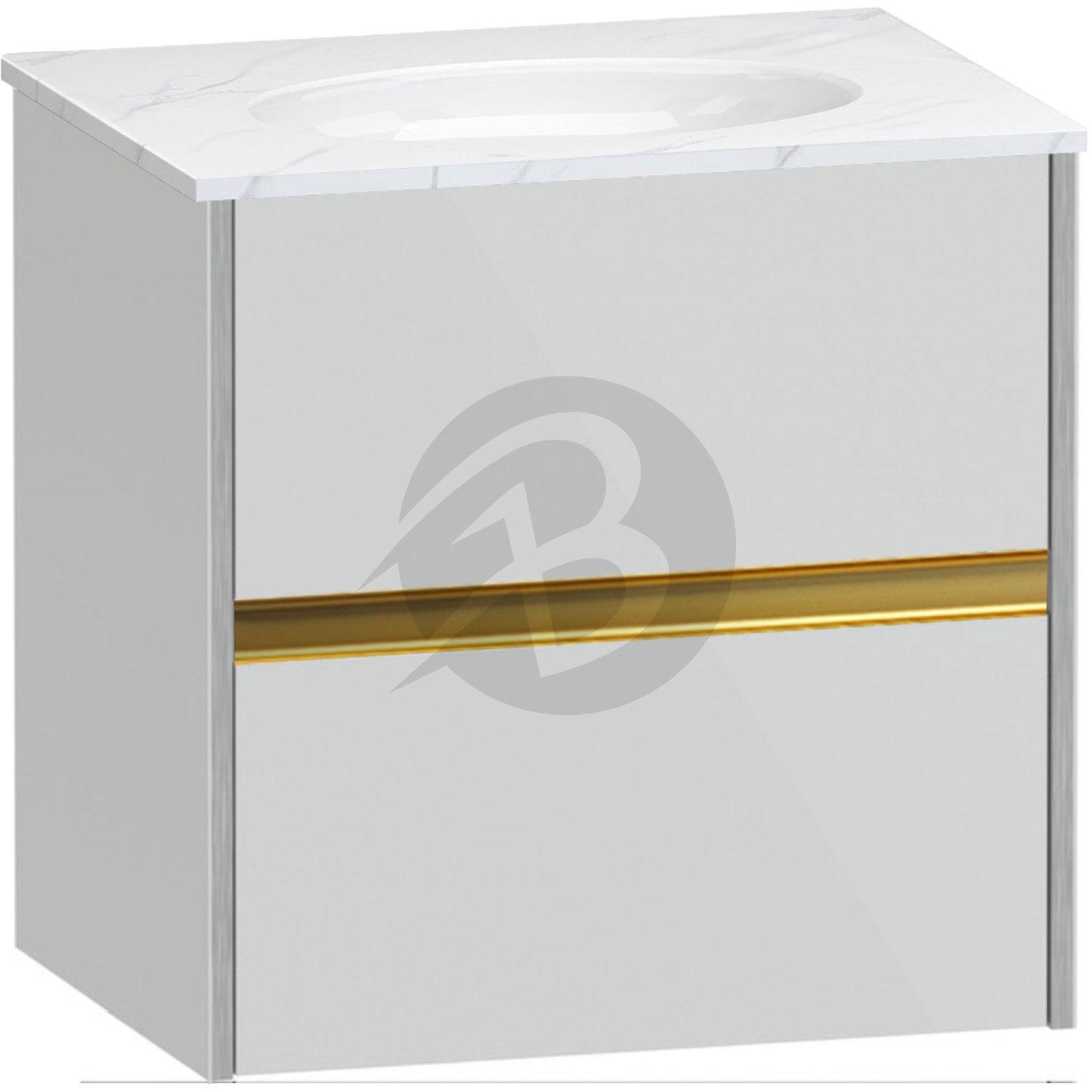 Calypso Bowland 2 Drawer Wall Hung Vanity Unit With Calypstone Aura Cirrus White Basin – 600mm Wide – No TH - Frost Grey