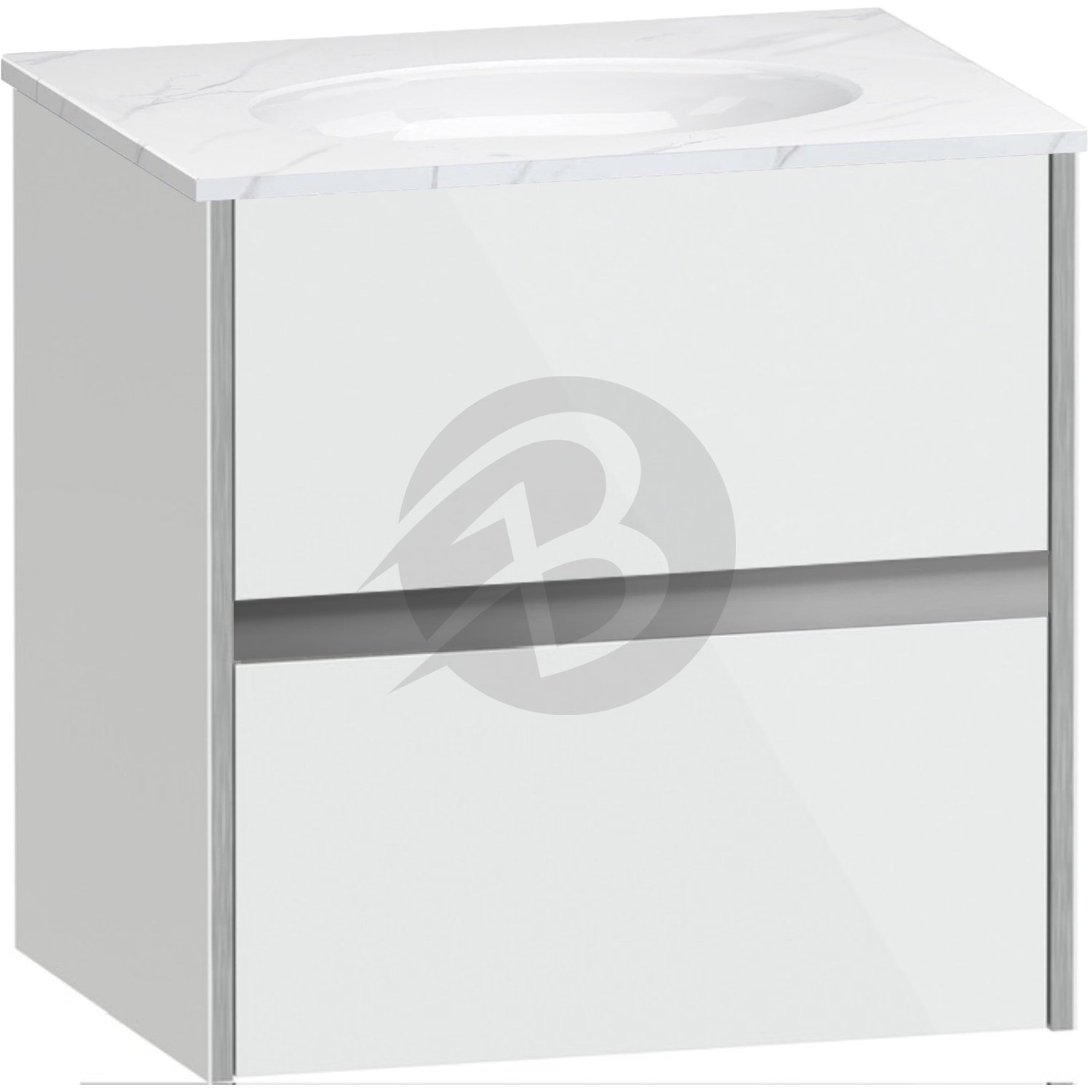 Calypso Bowland 2 Drawer Wall Hung Vanity Unit With Calypstone Aura Cirrus White Basin – 600mm Wide – No TH - Frost White
