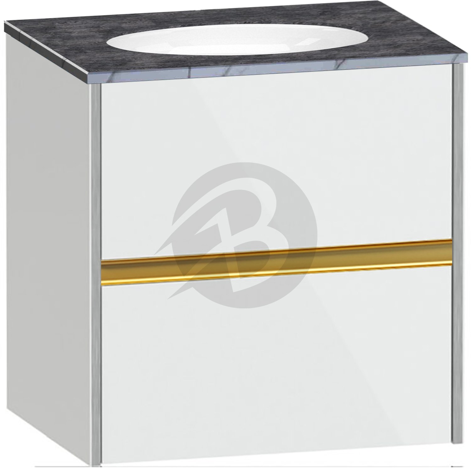 Calypso Bowland 2 Drawer Wall Hung Vanity Unit With Calypstone Aura Storm Grey Basin – 600mm Wide – No TH - Frost White