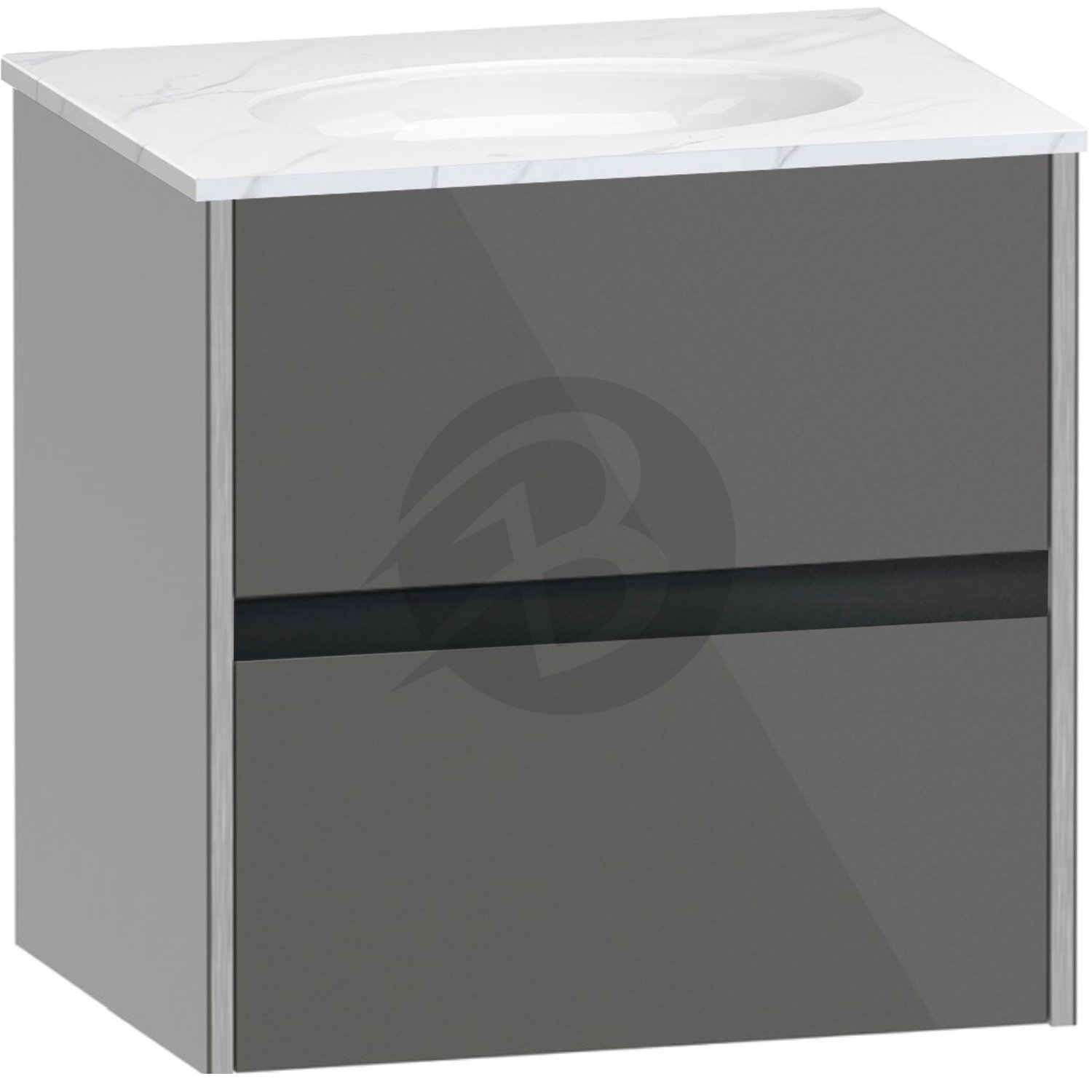 Calypso Bowland 2 Drawer Wall Hung Vanity Unit With Calypstone Aura Cirrus White Basin – 600mm Wide – No TH - Metallic Slate