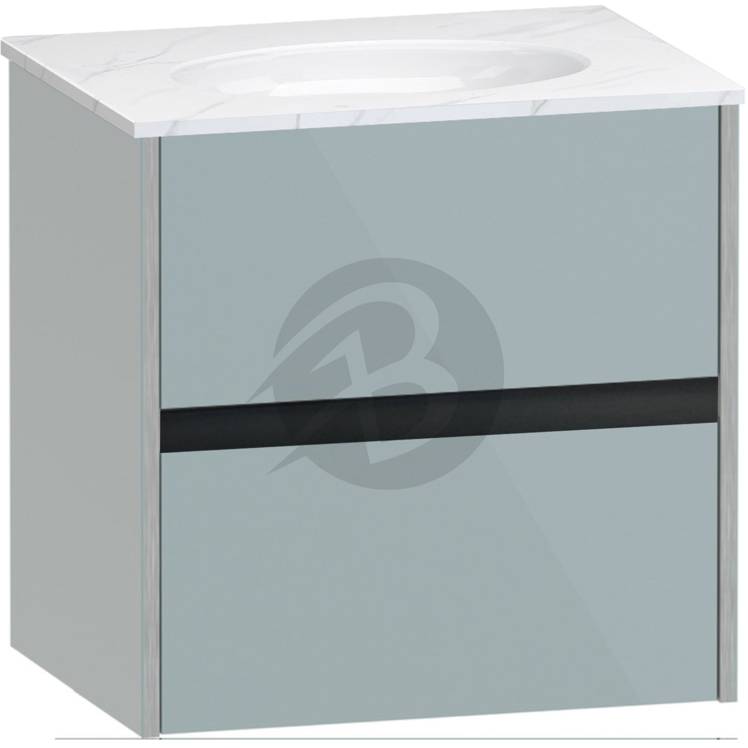 Calypso Bowland 2 Drawer Wall Hung Vanity Unit With Calypstone Aura Cirrus White Basin – 600mm Wide – No TH - Sea Breeze