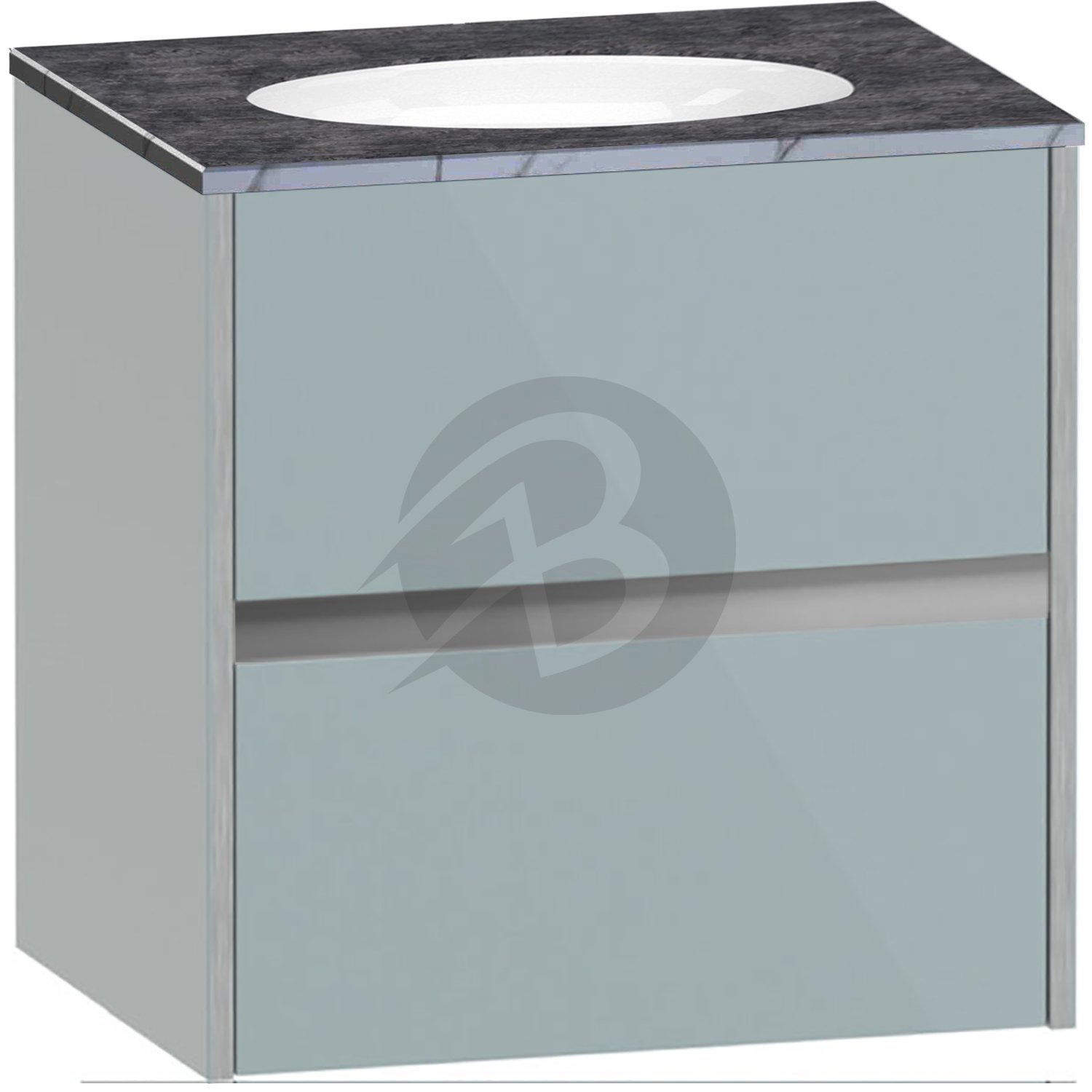 Calypso Bowland 2 Drawer Wall Hung Vanity Unit With Calypstone Aura Storm Grey Basin – 600mm Wide – No TH - Sea Breeze