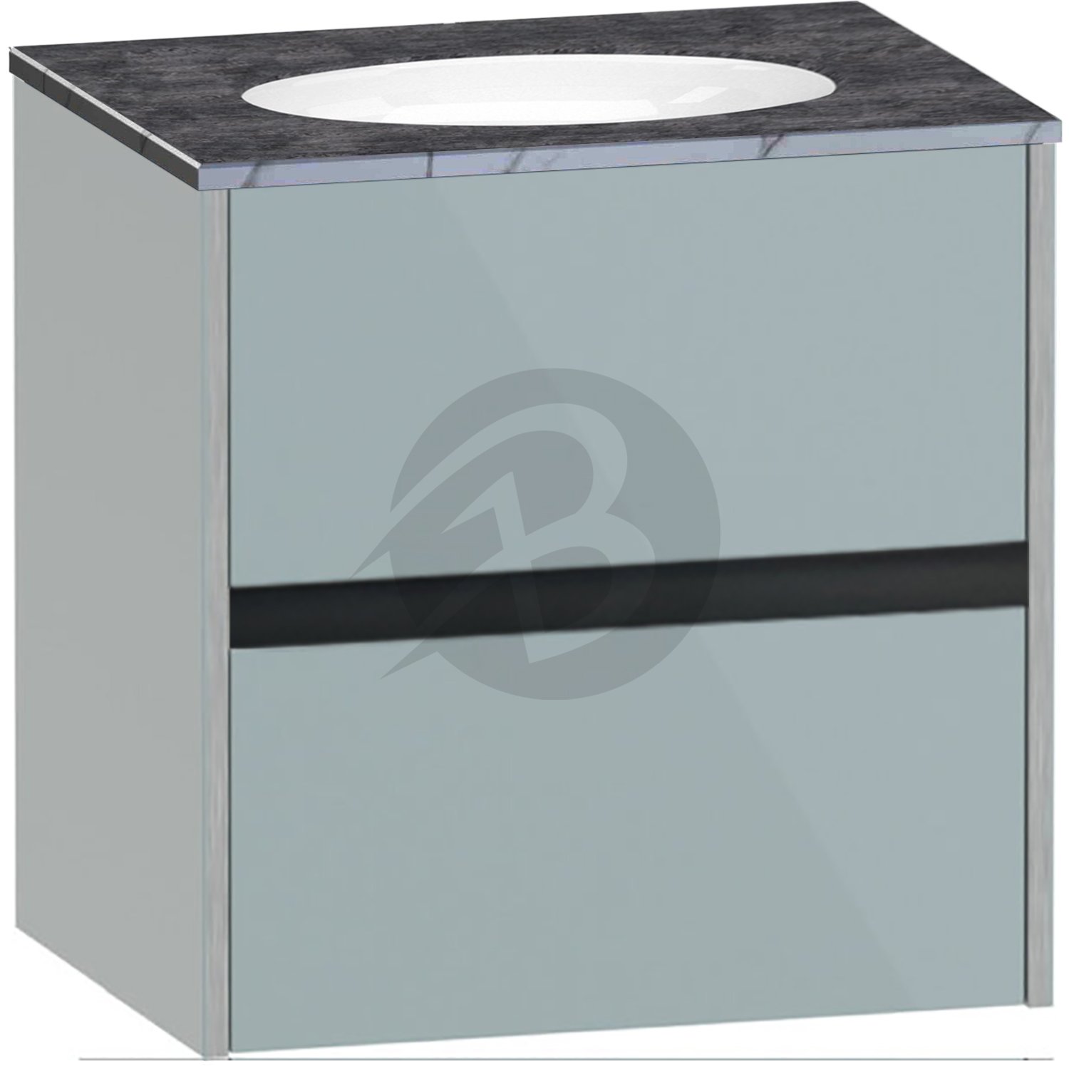 Calypso Bowland 2 Drawer Wall Hung Vanity Unit With Calypstone Aura Storm Grey Basin – 600mm Wide – No TH - Sea Breeze