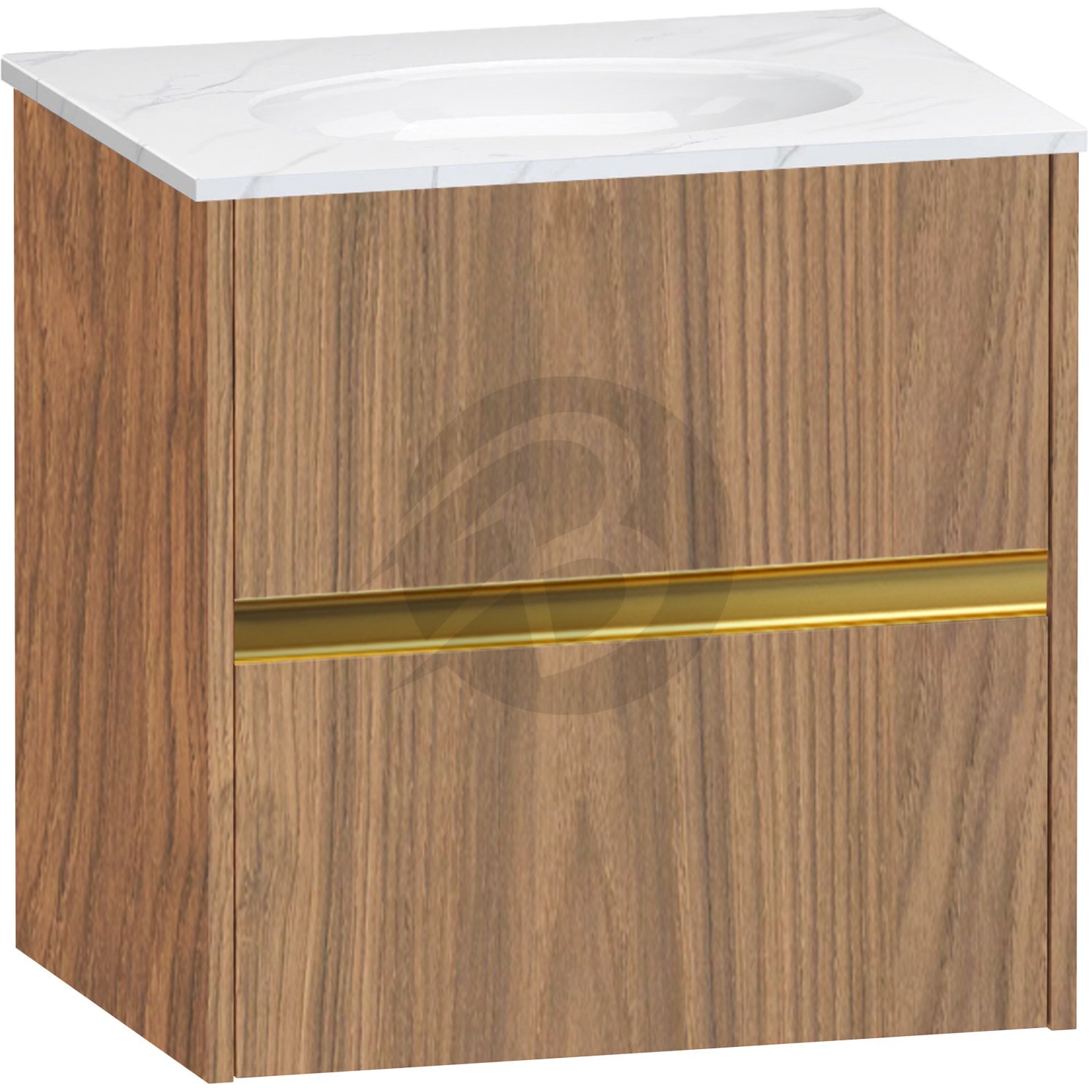 Calypso Bowland 2 Drawer Wall Hung Vanity Unit With Calypstone Aura Cirrus White Basin – 600mm Wide – No TH - Weathered Oak