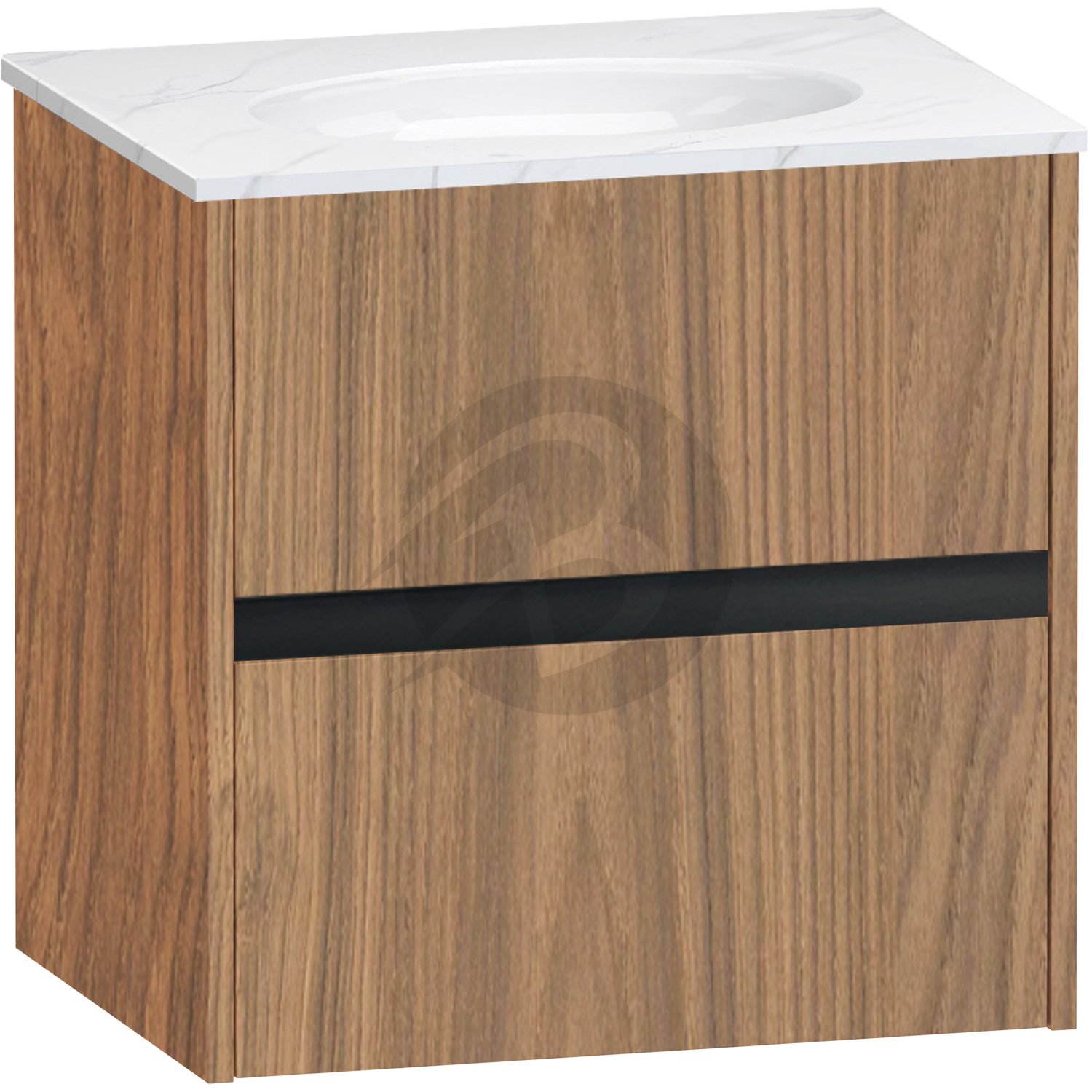 Calypso Bowland 2 Drawer Wall Hung Vanity Unit With Calypstone Aura Cirrus White Basin – 600mm Wide – No TH - Weathered Oak