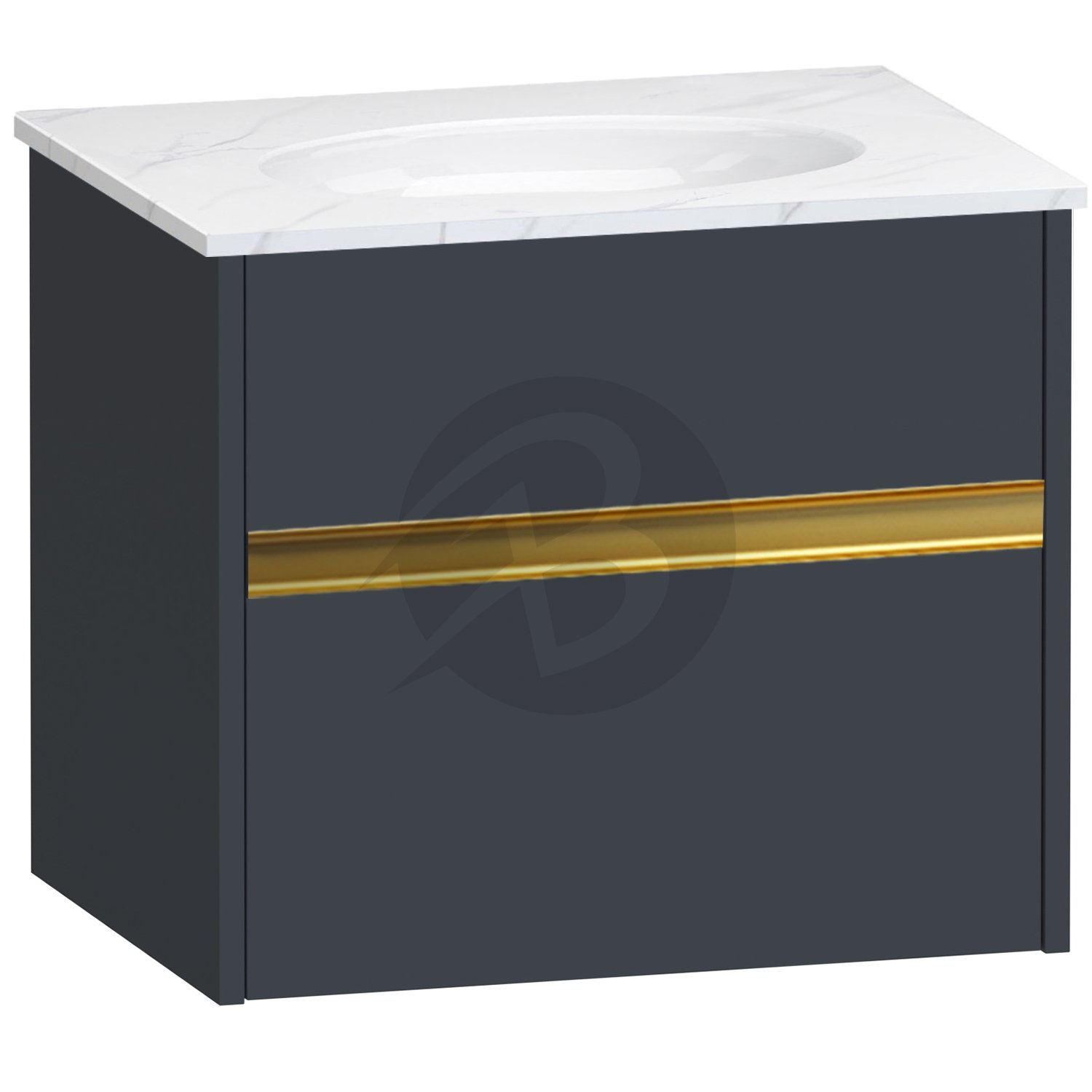 Calypso Bowland 1 Drawer Wall Hung Vanity Unit With Calypstone Aura Cirrus White Basin – 600mm Wide – No TH - Blueberry