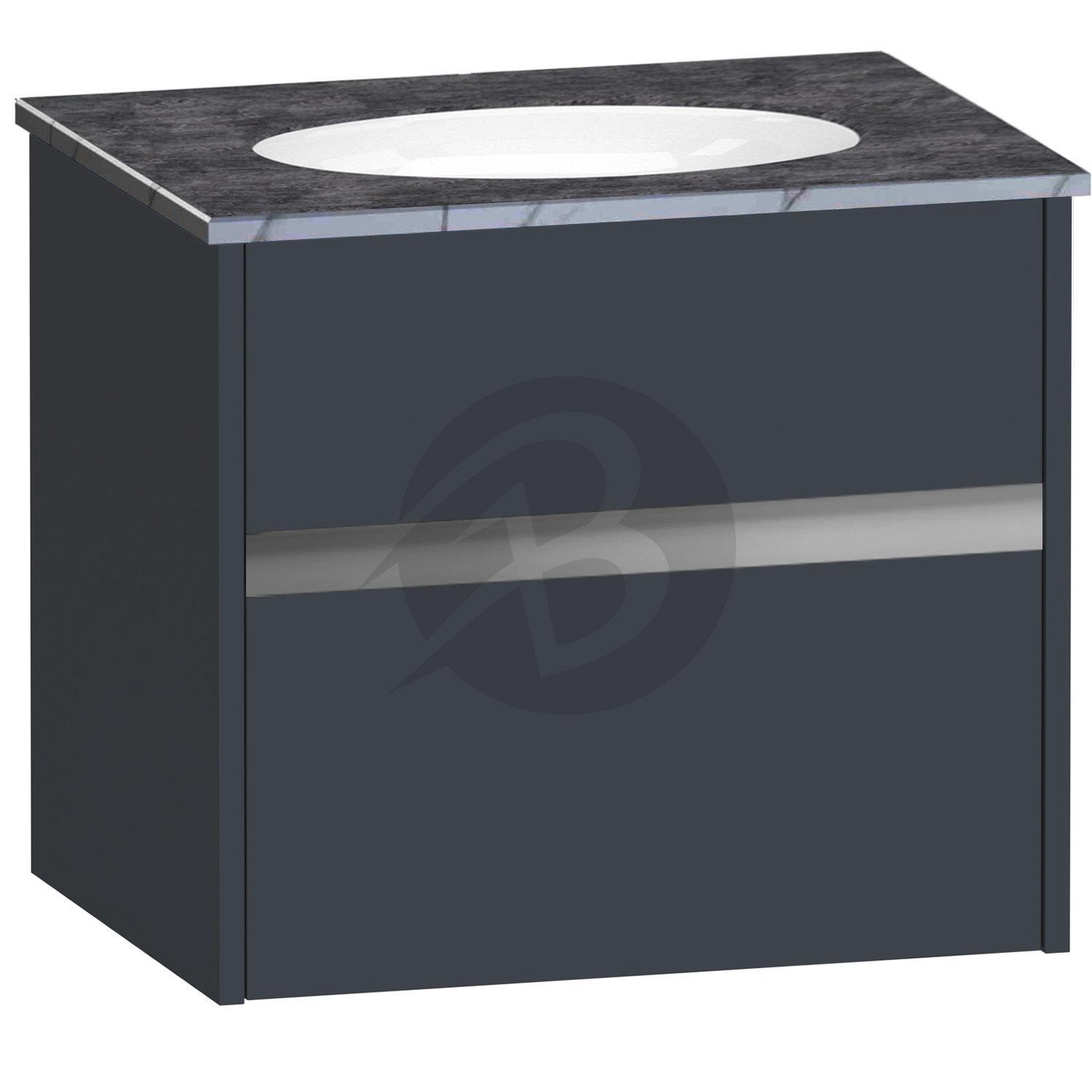 Calypso Bowland 1 Drawer Wall Hung Vanity Unit With Calypstone Aura Storm Grey Basin – 600mm Wide – No TH - Blueberry