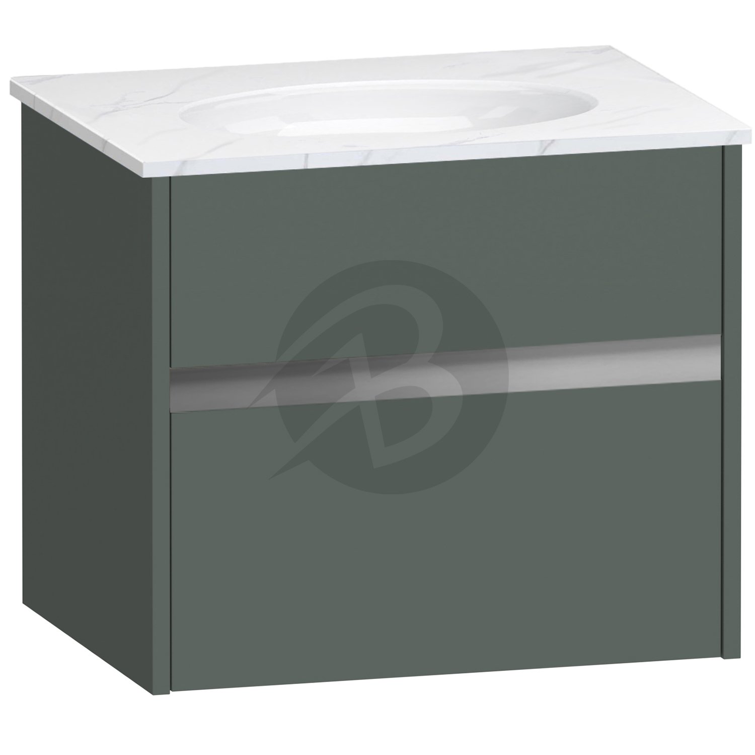 Calypso Bowland 1 Drawer Wall Hung Vanity Unit With Calypstone Aura Cirrus White Basin – 600mm Wide – No TH - Hunter Green