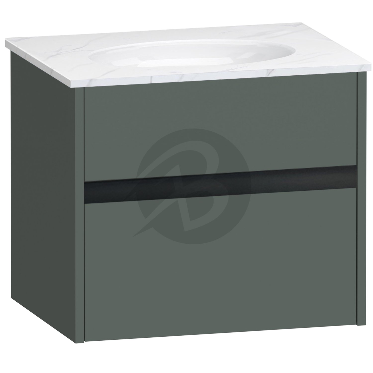 Calypso Bowland 1 Drawer Wall Hung Vanity Unit With Calypstone Aura Cirrus White Basin – 600mm Wide – No TH - Hunter Green