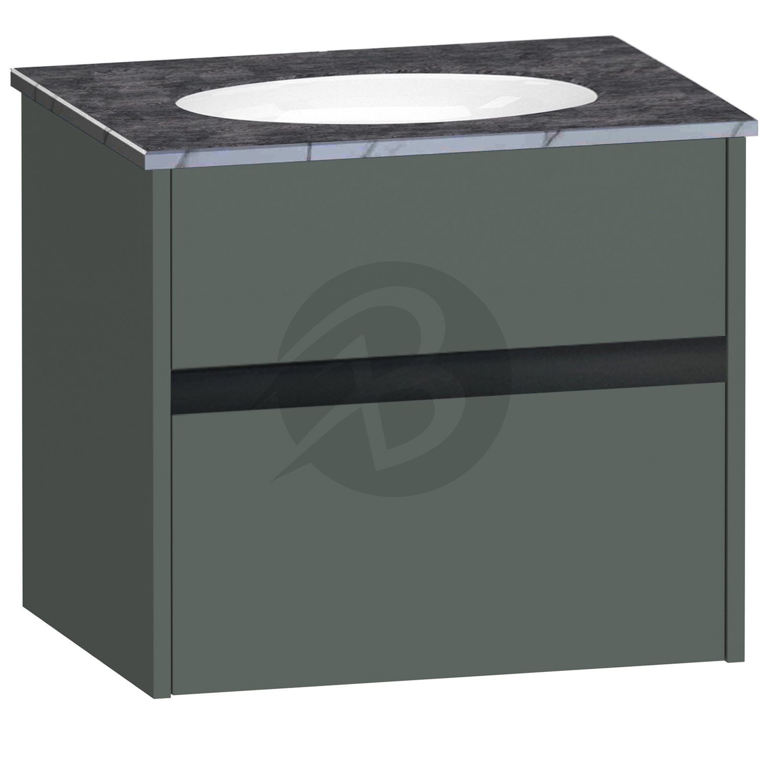Calypso Bowland 1 Drawer Wall Hung Vanity Unit With Calypstone Aura Storm Grey Basin – 600mm Wide – No TH - Hunter Green