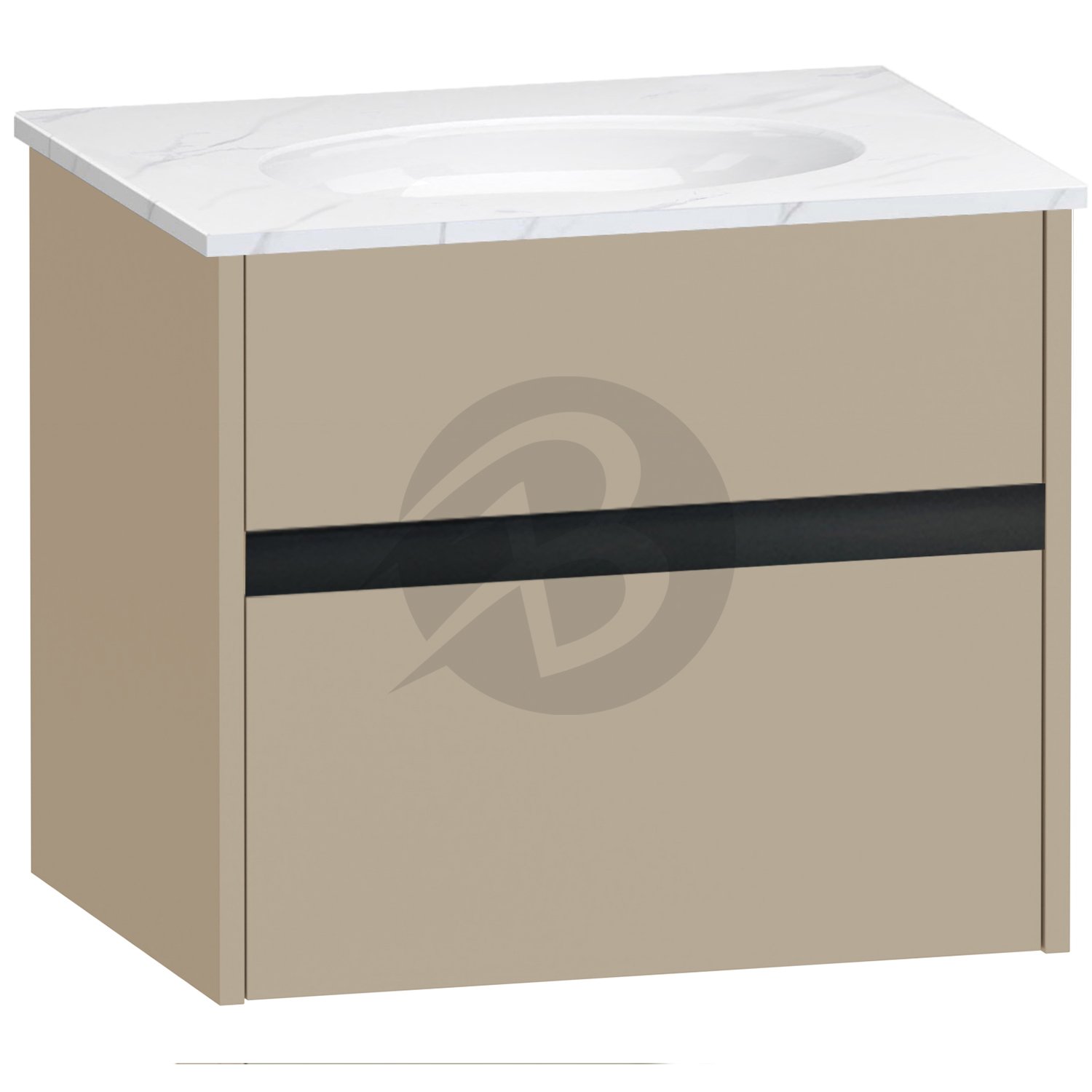 Calypso Bowland 1 Drawer Wall Hung Vanity Unit With Calypstone Aura Cirrus White Basin – 600mm Wide – No TH - Champagne