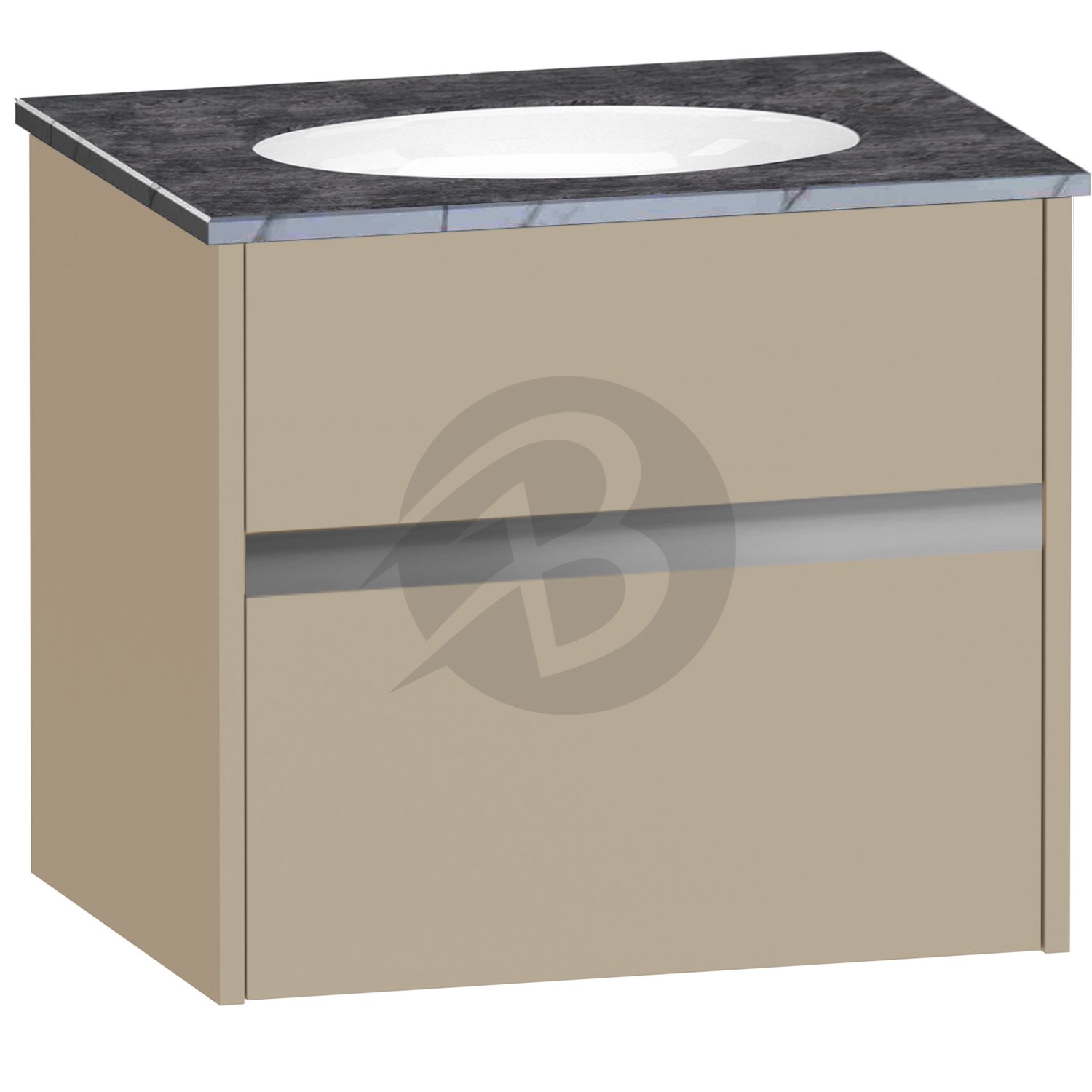 Calypso Bowland 1 Drawer Wall Hung Vanity Unit With Calypstone Aura Storm Grey Basin – 600mm Wide – No TH - Champagne