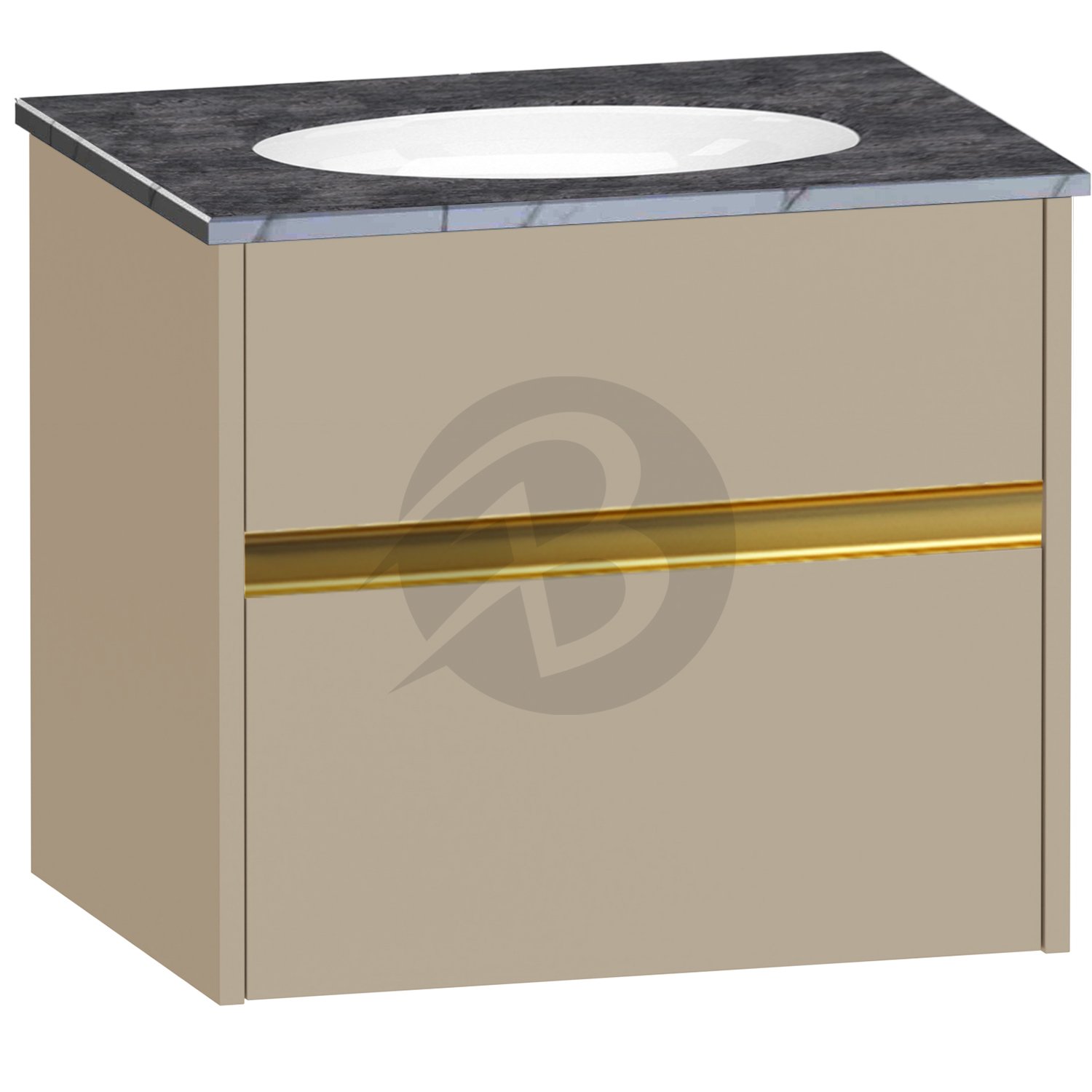 Calypso Bowland 1 Drawer Wall Hung Vanity Unit With Calypstone Aura Storm Grey Basin – 600mm Wide – No TH - Champagne