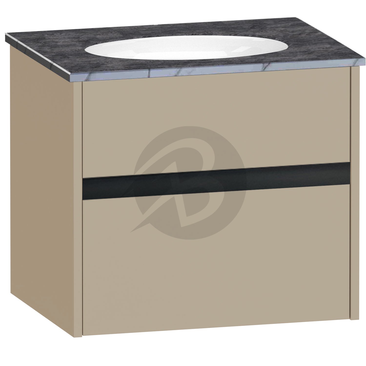 Calypso Bowland 1 Drawer Wall Hung Vanity Unit With Calypstone Aura Storm Grey Basin – 600mm Wide – No TH - Champagne