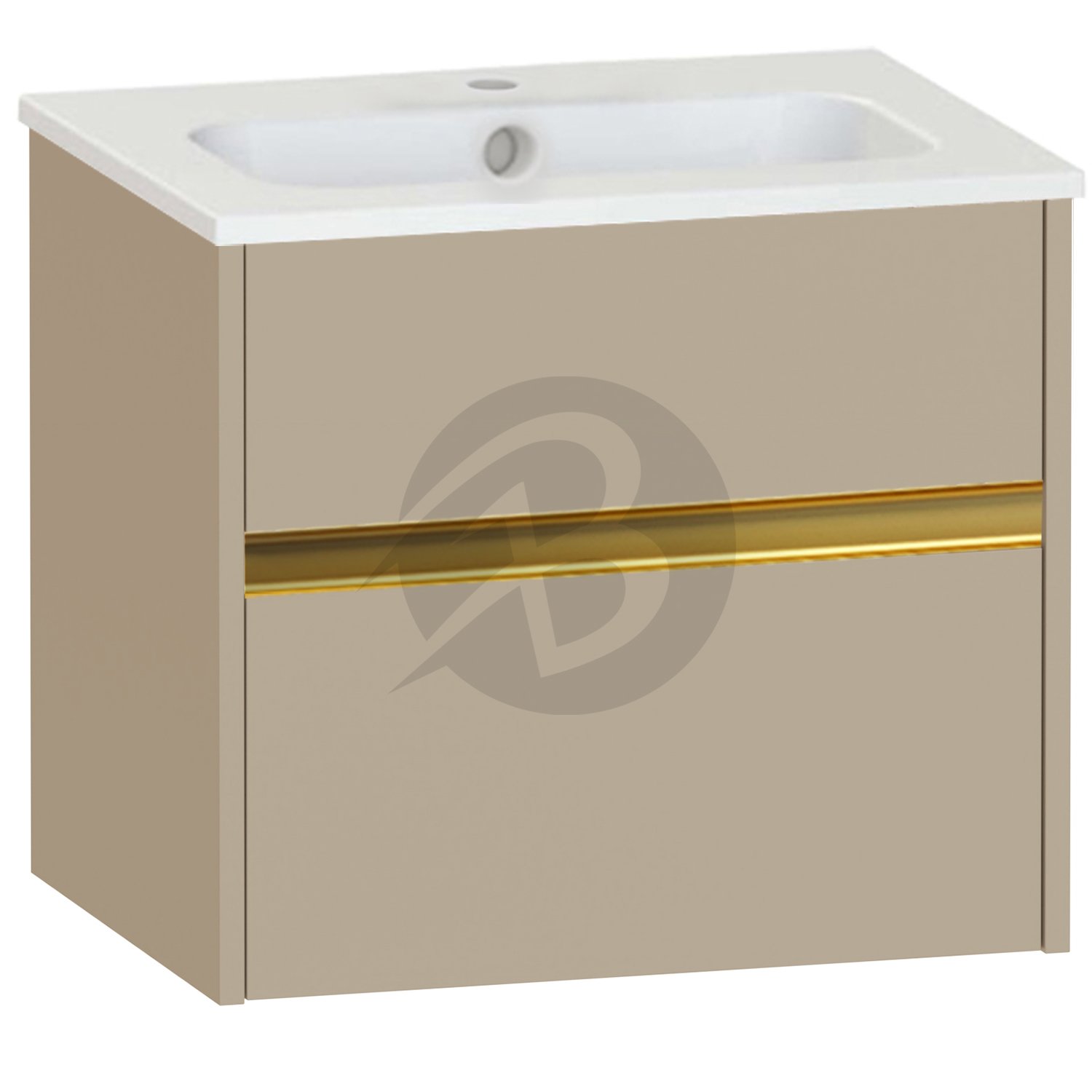 Calypso Bowland 1 Drawer Wall Hung Vanity Unit With Serrenti Basin – 600mm Wide – 1 TH - Champagne