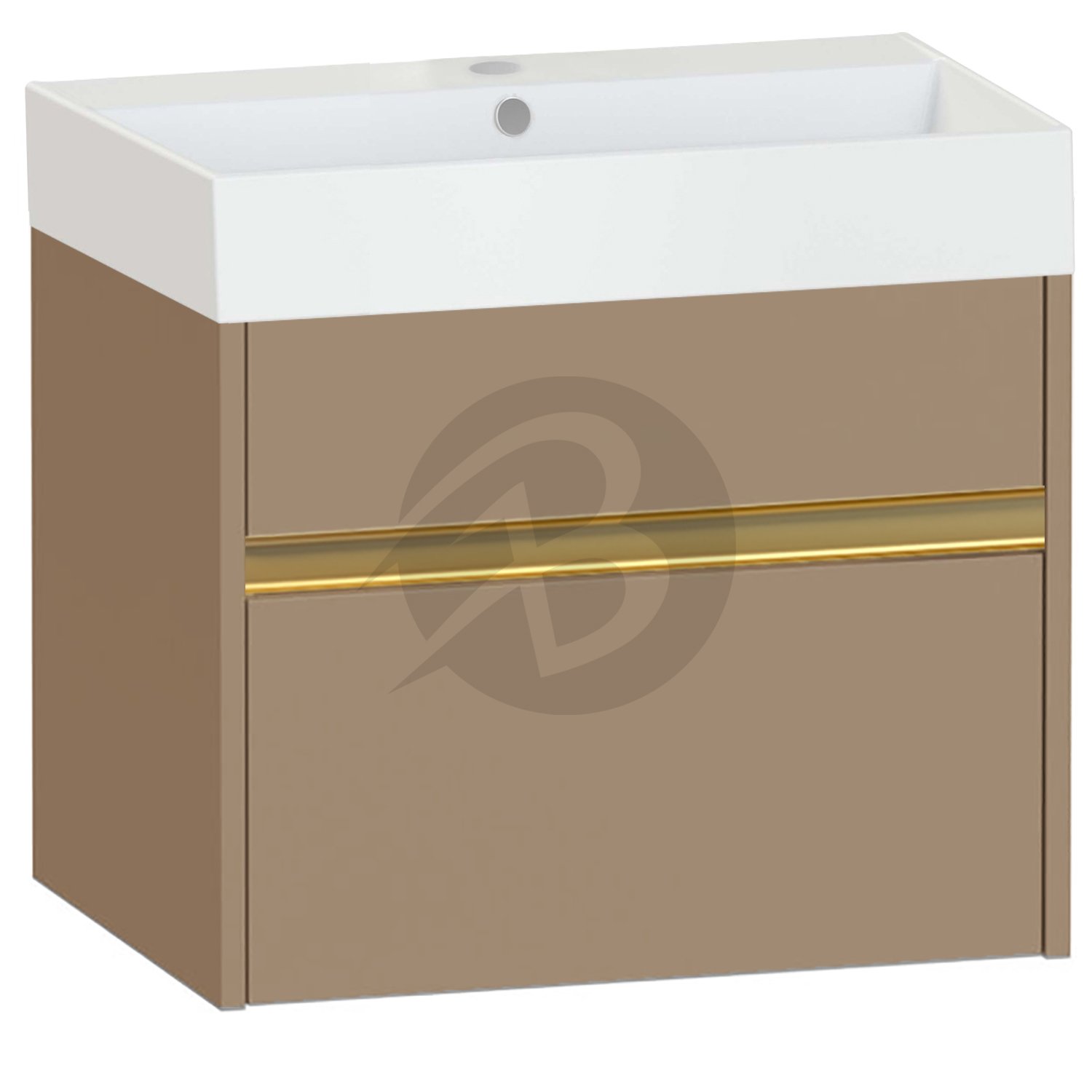 Calypso Bowland 1 Drawer Wall Hung Vanity Unit With Memphis Basin – 600mm Wide – 1 TH - Champagne