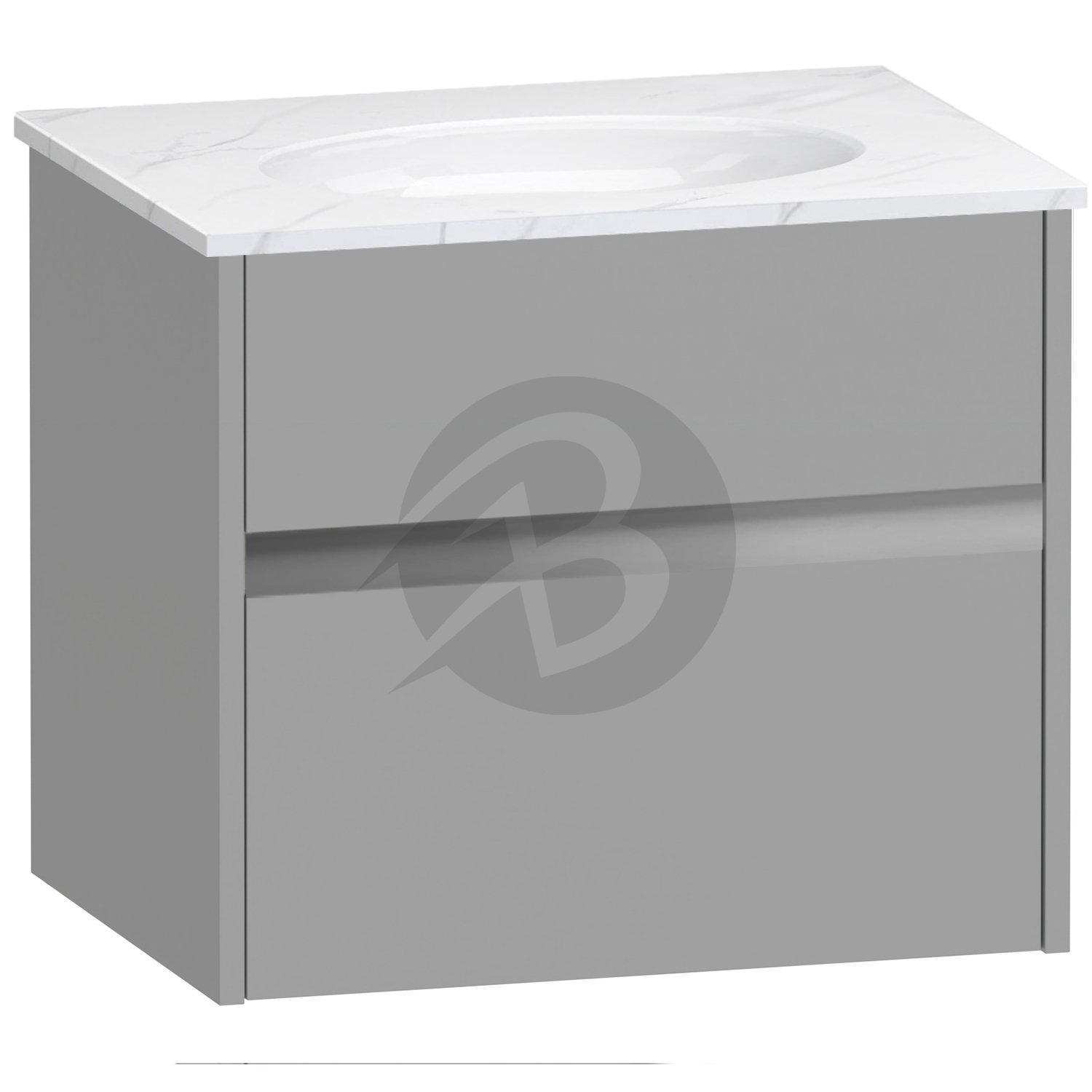 Calypso Bowland 1 Drawer Wall Hung Vanity Unit With Calypstone Aura Cirrus White Basin – 600mm Wide – No TH - Slate Mist