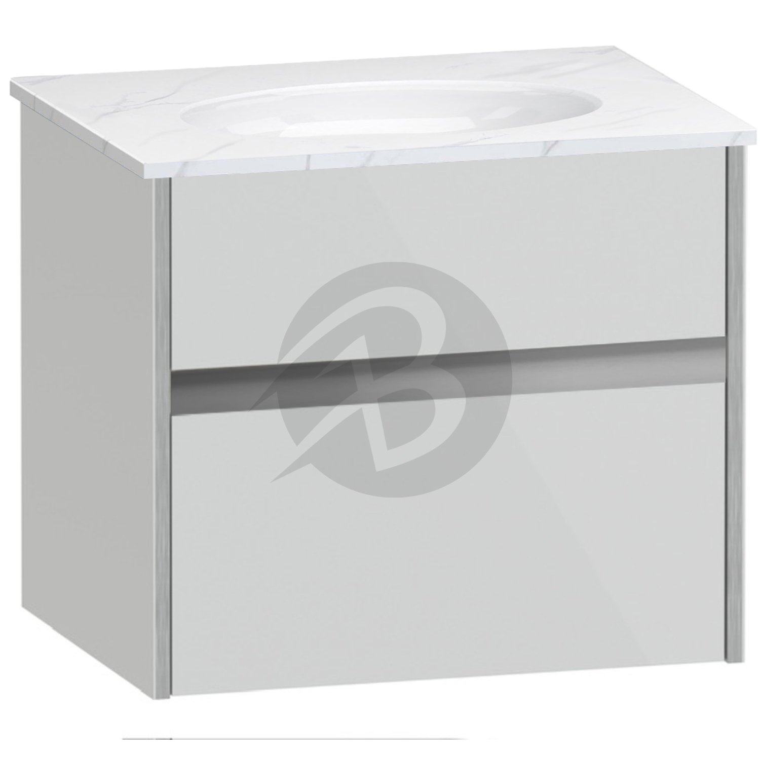 Calypso Bowland 1 Drawer Wall Hung Vanity Unit With Calypstone Aura Cirrus White Basin – 600mm Wide – No TH - Frost Grey
