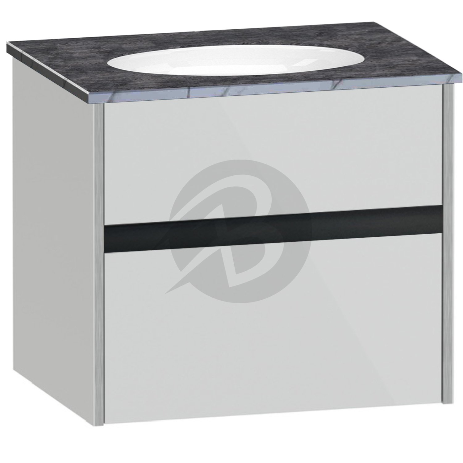 Calypso Bowland 1 Drawer Wall Hung Vanity Unit With Calypstone Aura Storm Grey Basin – 600mm Wide – No TH - Frost Grey