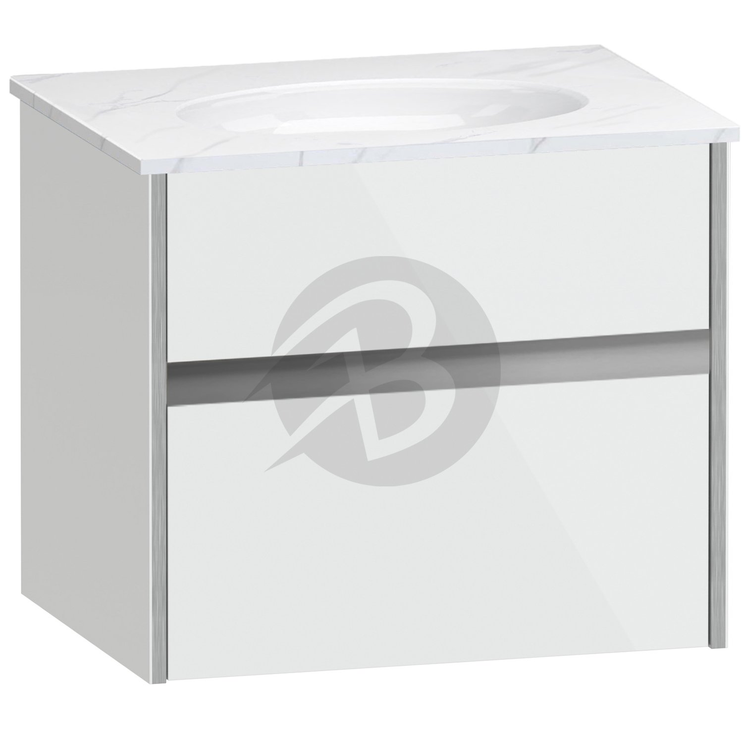 Calypso Bowland 1 Drawer Wall Hung Vanity Unit With Calypstone Aura Cirrus White Basin – 600mm Wide – No TH - Frost White