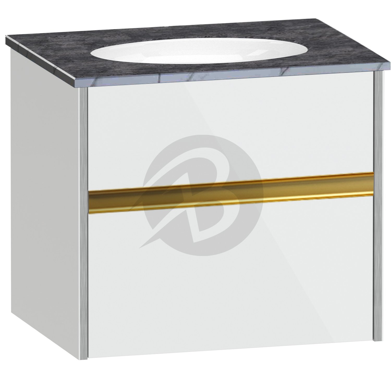 Calypso Bowland 1 Drawer Wall Hung Vanity Unit With Calypstone Aura Storm Grey Basin – 600mm Wide – No TH - Frost White