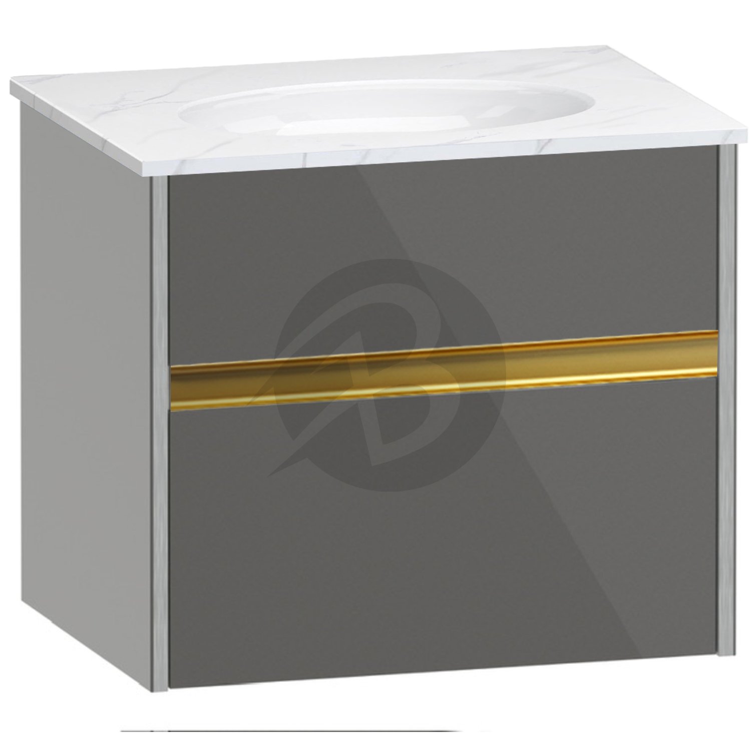 Calypso Bowland 1 Drawer Wall Hung Vanity Unit With Calypstone Aura Cirrus White Basin – 600mm Wide – No TH - Metallic Slate