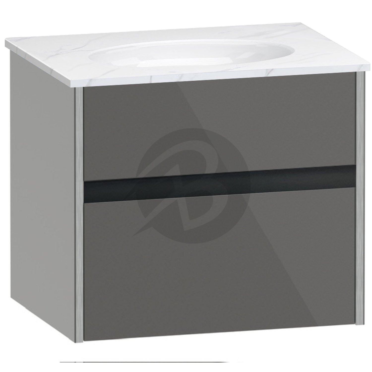 Calypso Bowland 1 Drawer Wall Hung Vanity Unit With Calypstone Aura Cirrus White Basin – 600mm Wide – No TH - Metallic Slate