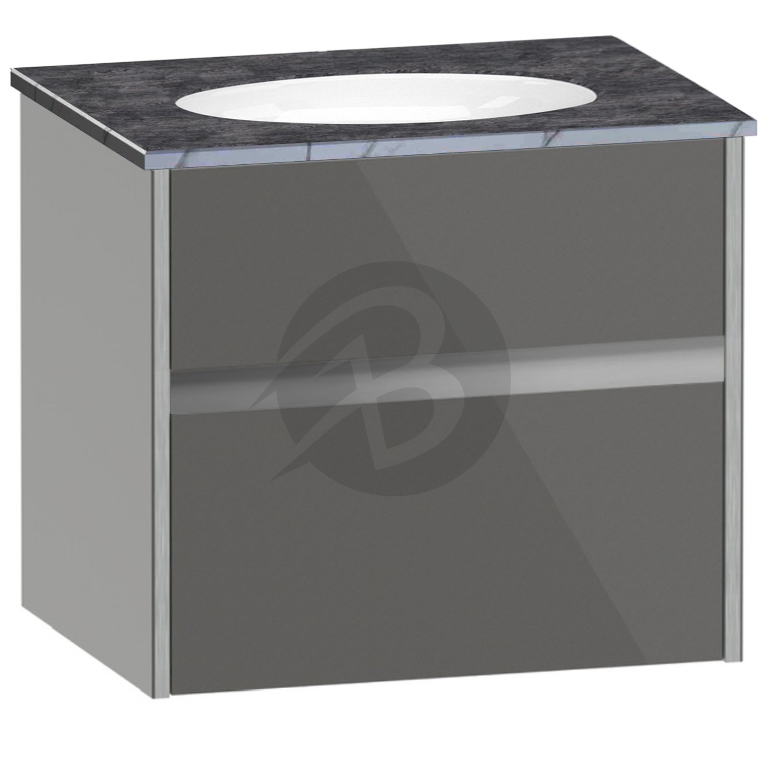 Calypso Bowland 1 Drawer Wall Hung Vanity Unit With Calypstone Aura Storm Grey Basin – 600mm Wide – No TH - Metallic Slate