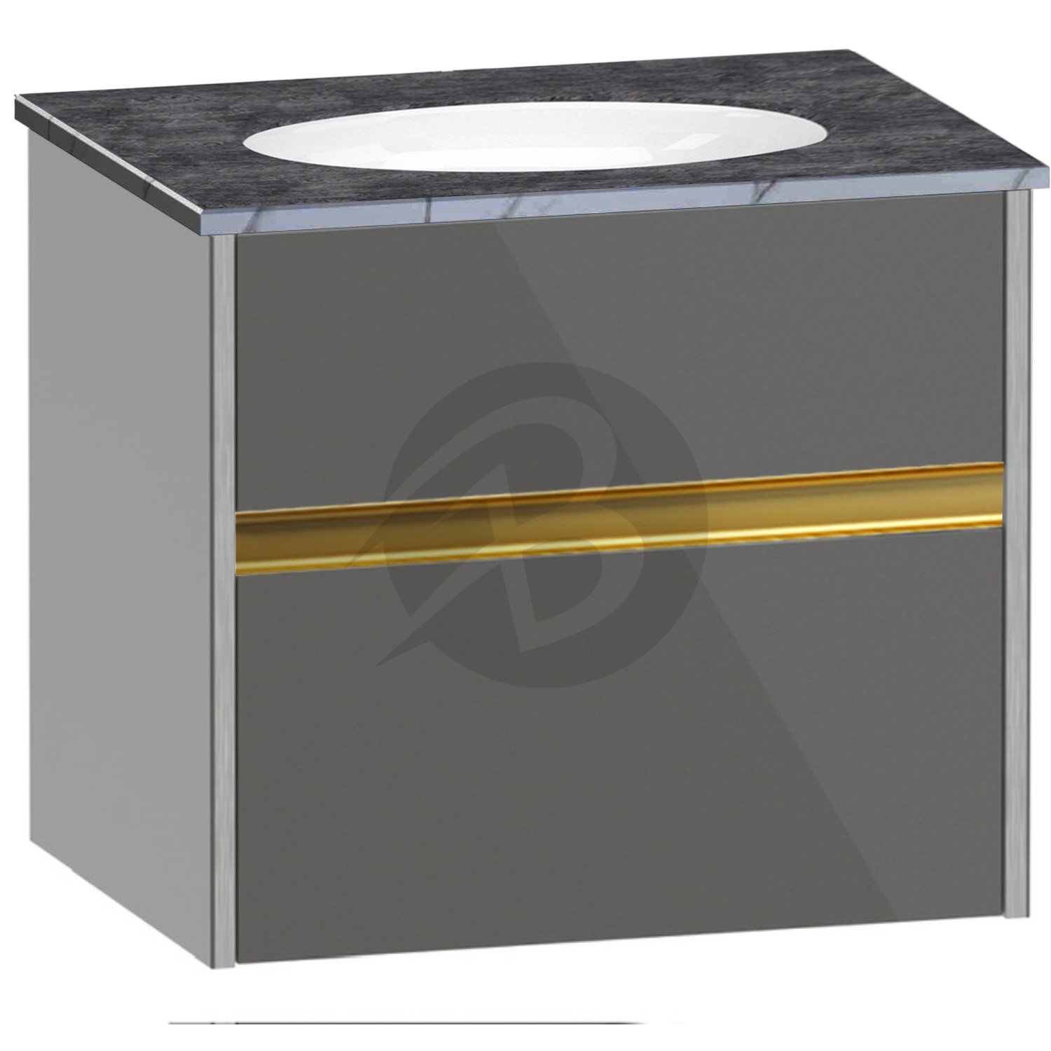 Calypso Bowland 1 Drawer Wall Hung Vanity Unit With Calypstone Aura Storm Grey Basin – 600mm Wide – No TH - Metallic Slate