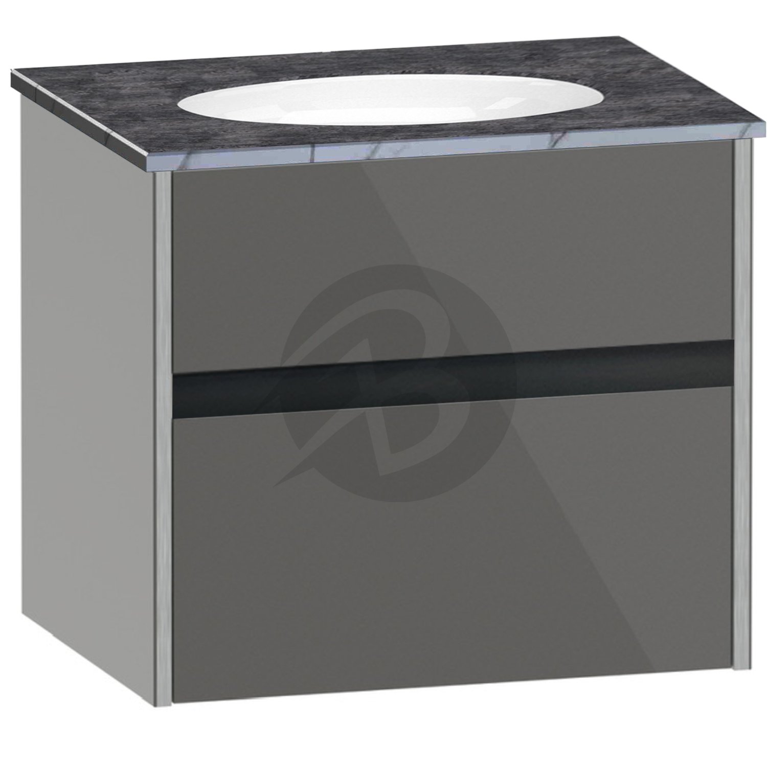 Calypso Bowland 1 Drawer Wall Hung Vanity Unit With Calypstone Aura Storm Grey Basin – 600mm Wide – No TH - Metallic Slate
