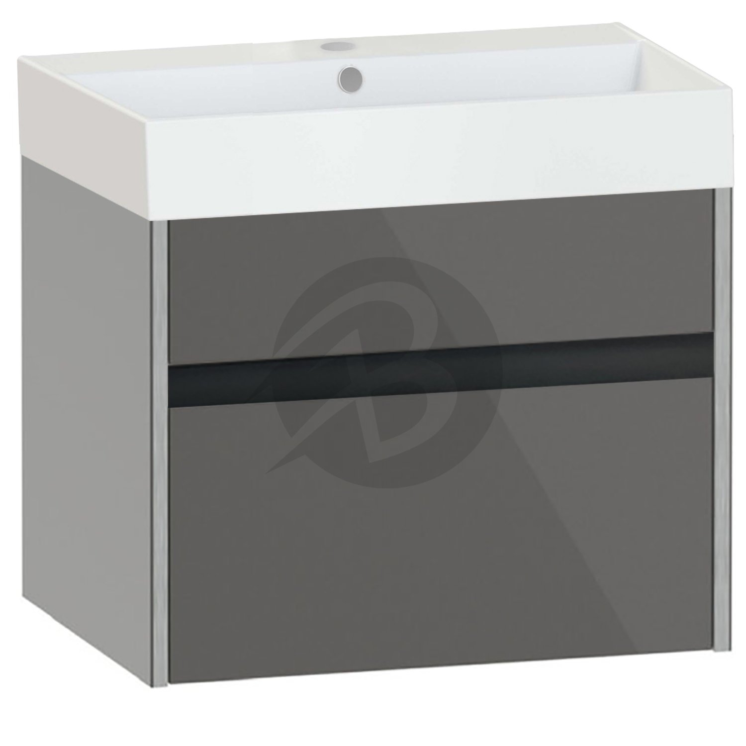 Calypso Bowland 1 Drawer Wall Hung Vanity Unit With Memphis Basin – 600mm Wide – 1 TH - Metallic Slate