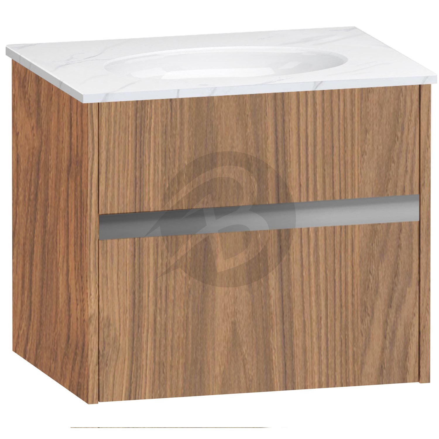 Calypso Bowland 1 Drawer Wall Hung Vanity Unit With Calypstone Aura Cirrus White Basin – 600mm Wide – No TH - Weathered Oak