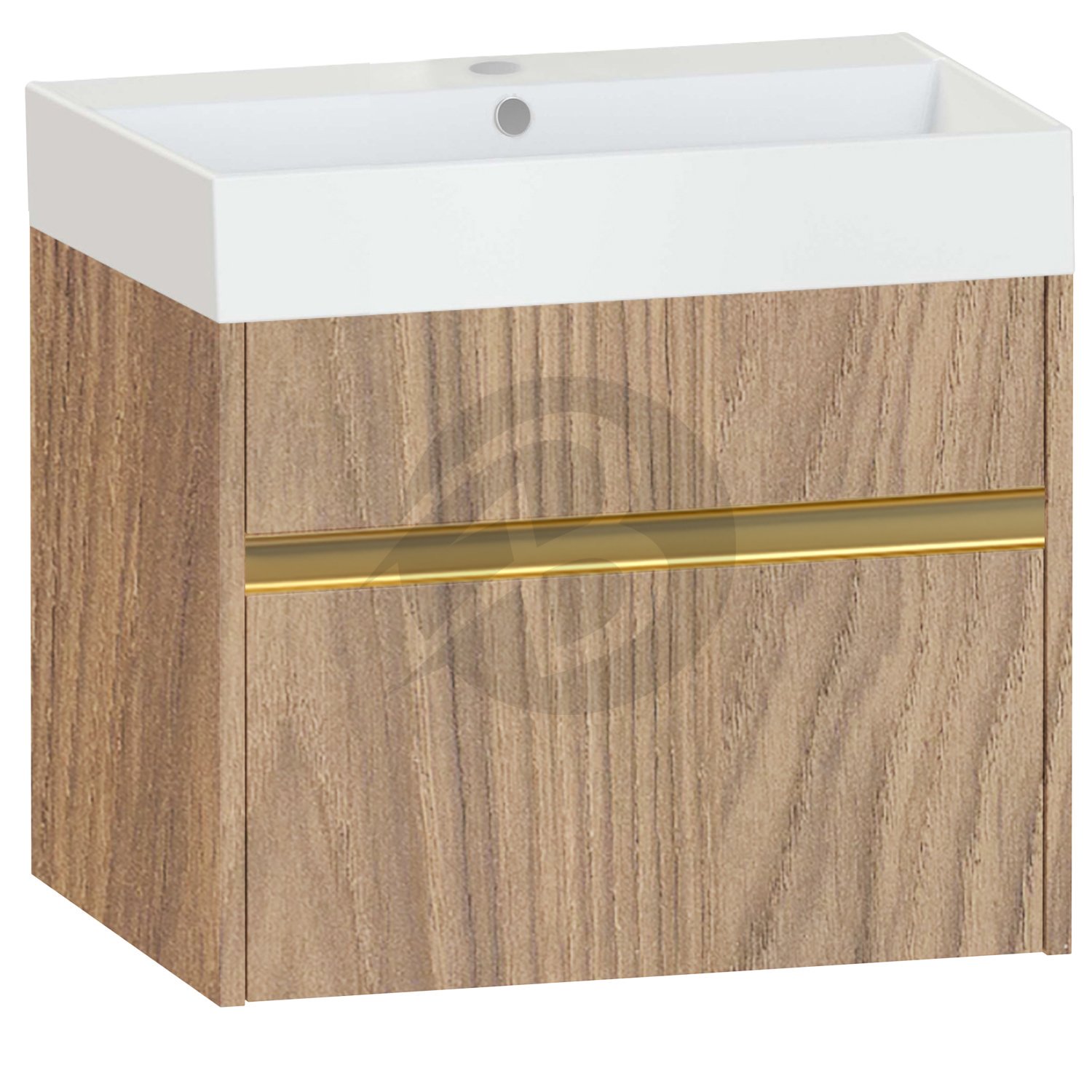 Calypso Bowland 1 Drawer Wall Hung Vanity Unit With Memphis Basin – 600mm Wide – 1 TH - Weathered Oak