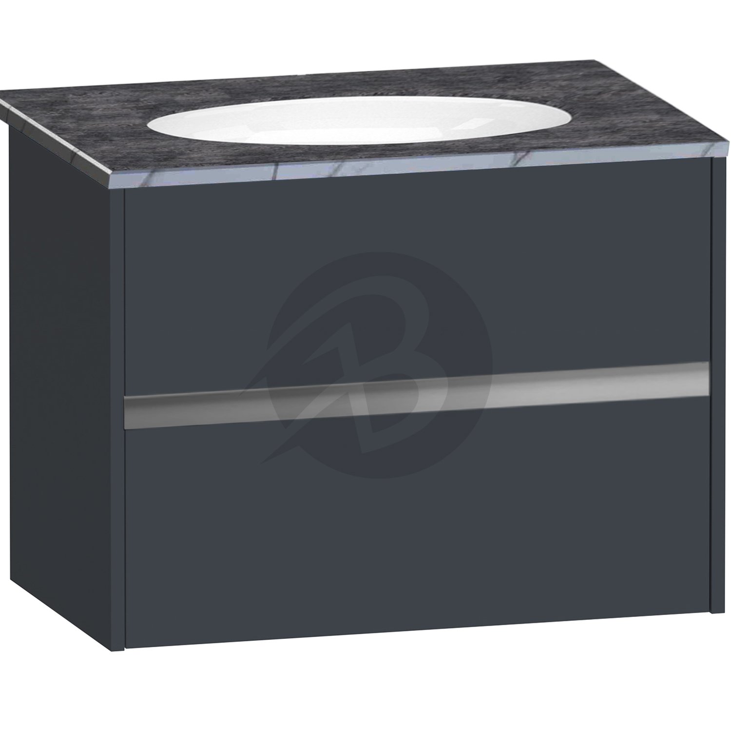 Calypso Bowland 2 Drawer Wall Hung Vanity Unit With Calypstone Aura Storm Grey Basin – 800mm Wide – No TH - Blueberry