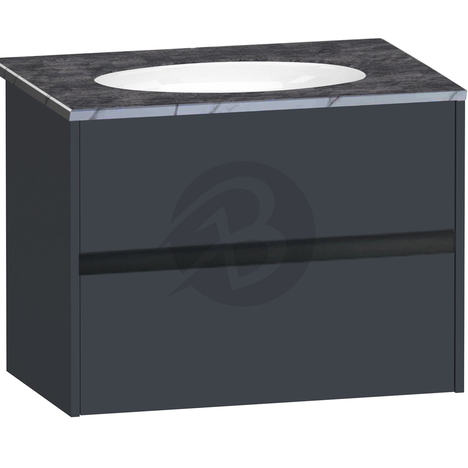 Calypso Bowland 2 Drawer Wall Hung Vanity Unit With Calypstone Aura Storm Grey Basin – 800mm Wide – No TH - Blueberry