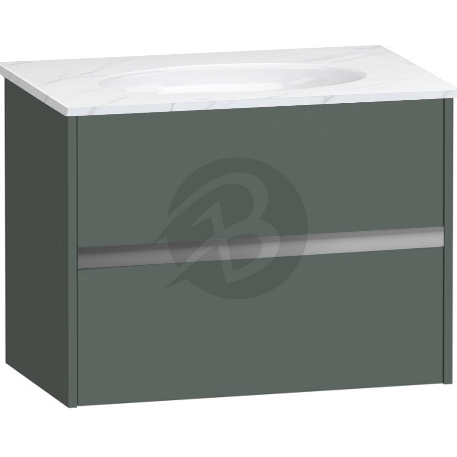 Calypso Bowland 2 Drawer Wall Hung Vanity Unit With Calypstone Aura Cirrus White Basin – 800mm Wide – No TH - Hunter Green