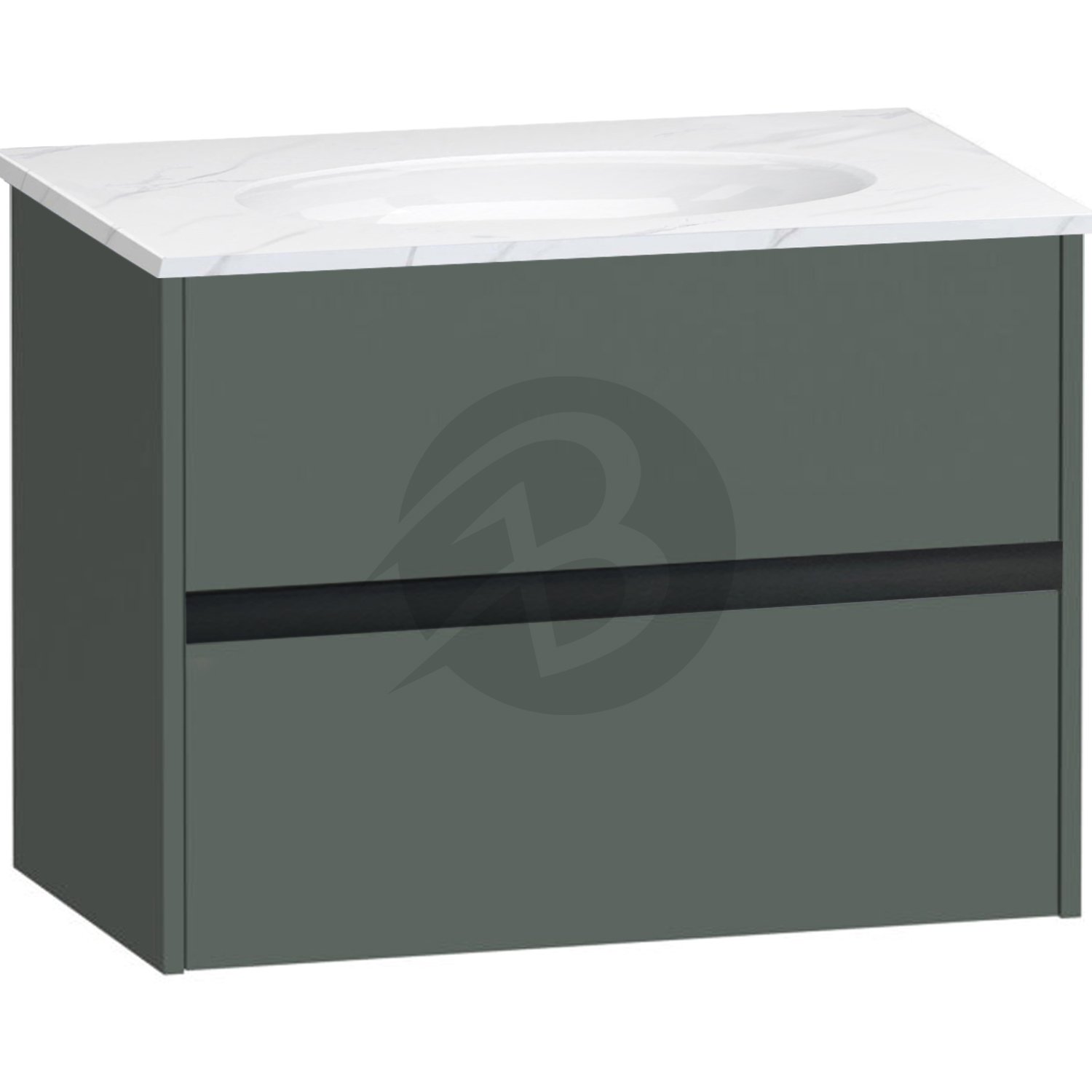 Calypso Bowland 2 Drawer Wall Hung Vanity Unit With Calypstone Aura Cirrus White Basin – 800mm Wide – No TH - Hunter Green